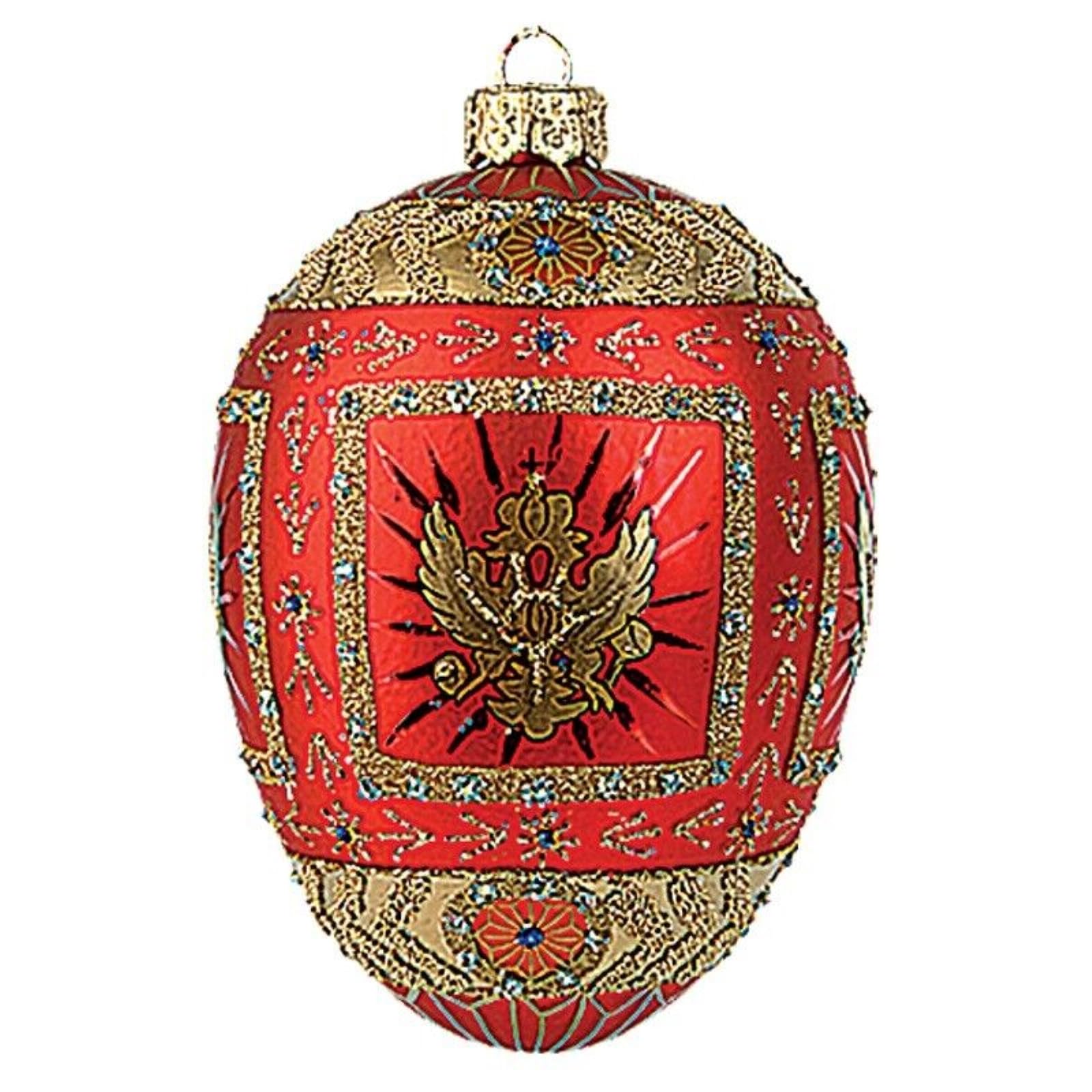 Pinnacle Peak Trading Red Eagle Egg Faberge Inspired Polish Glass Holiday Ornament - Handcrafted Easter Decoration for Tree, Gift Box & Home Decor