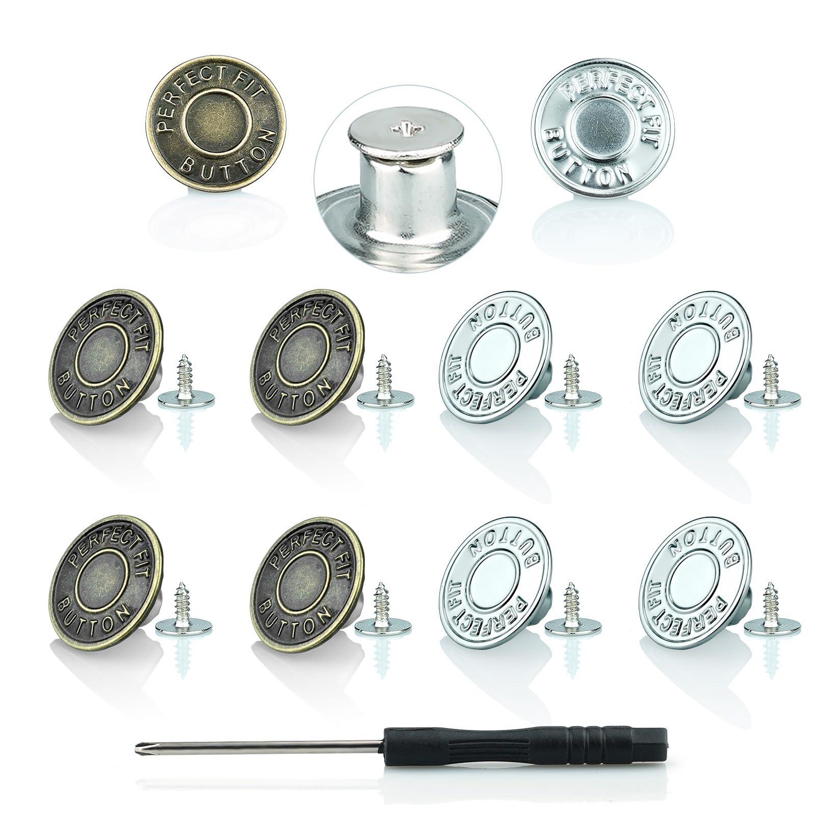 Jeans Button Replacement Screw - 17mm Adjustable Tightener Button for Loose Jeans Pants - Fix & Resize Denim Waist - Perfect for DIY Jean Repair & Tailoring at Home