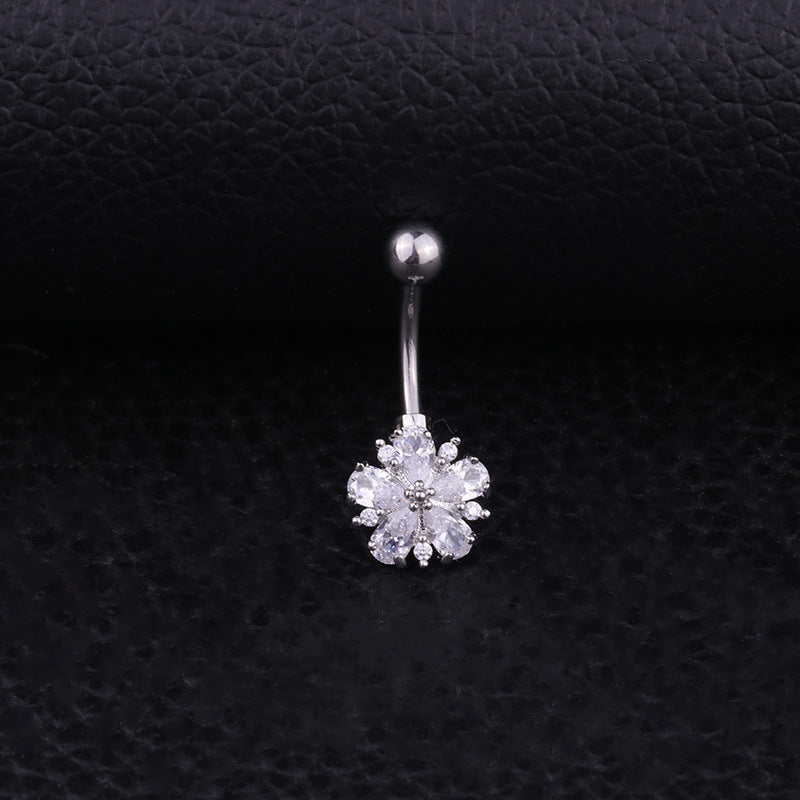 Surgical Steel Flower Belly Button Ring - HSBR18610 | Dainty Floral Navel Piercing Jewelry for Women, Perfect for Everyday Wear & Special Occasions