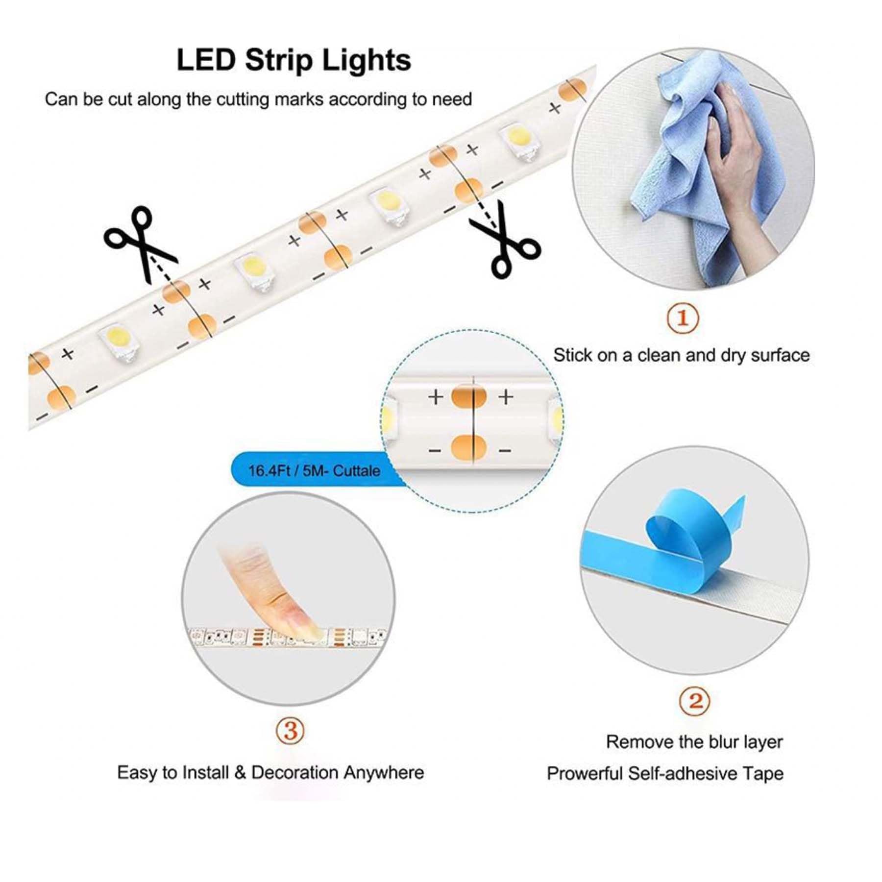 Battery Powered LED Strip Lights - 8 Modes, Remote Control, Dimmer, Timer, Waterproof & Self-Adhesive LED Light Strips for Bedroom, Kitchen, Party Decor