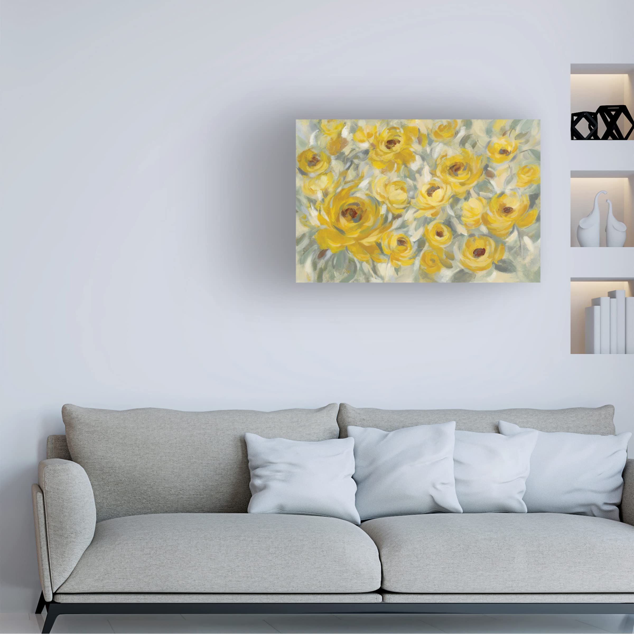 Silvia Vassileva 'Yellow Roses' Floral Canvas Wall Art - Handmade Oil Painting Reproduction for Living Room, Bedroom & Office Decor