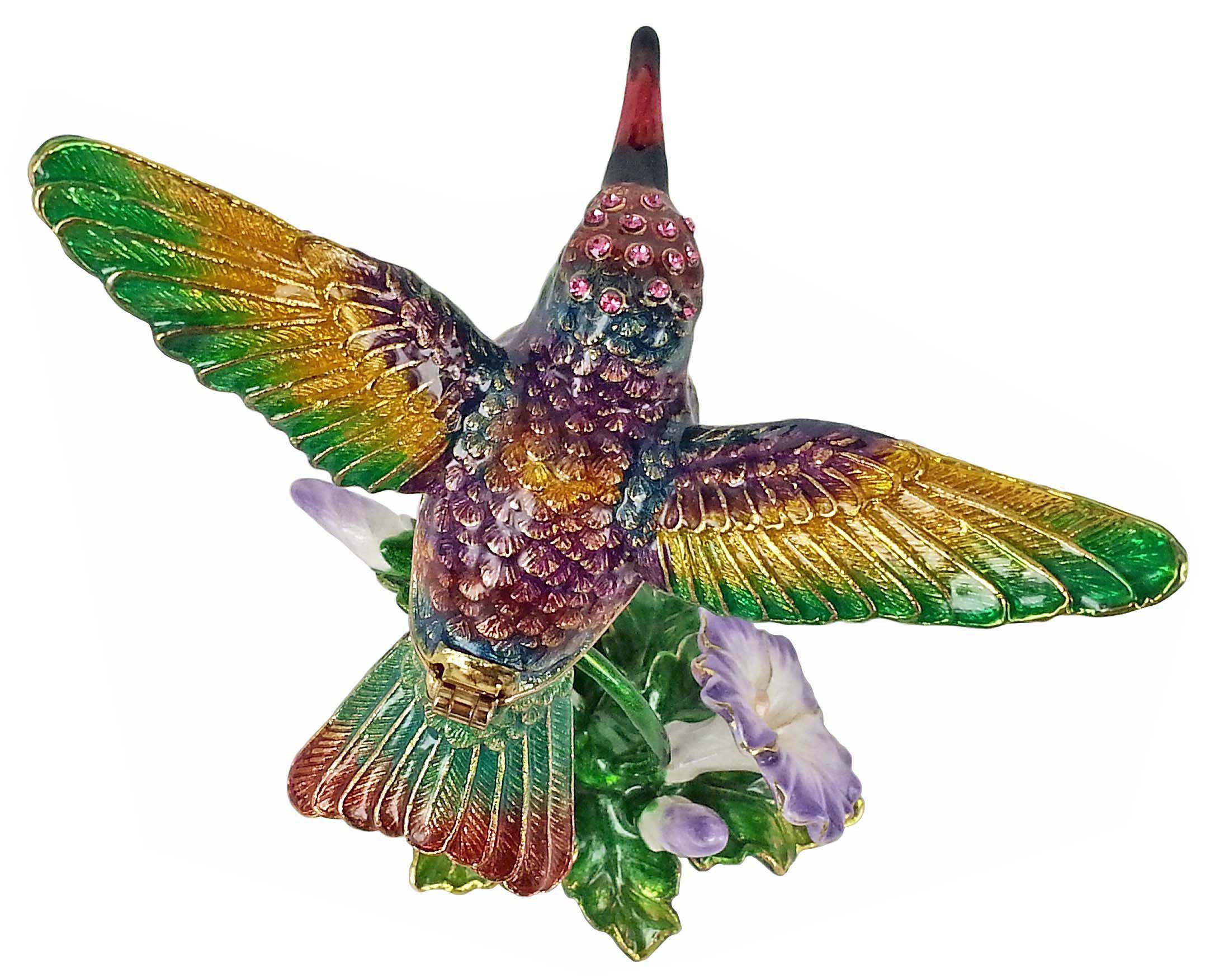 RUCINNI Hummingbird Jeweled Trinket Box with Swarovski Crystals - Purple Jewelry Storage Box for Rings, Earrings & Necklaces | Elegant Home Decor Gift for Women