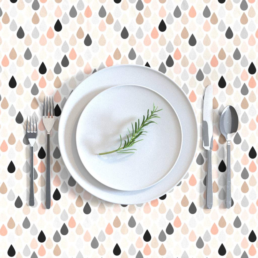 Custom Printed Cotton Sateen Tablecloth 70x120 Inches - Geometric Raindrop Pattern in Pastel Blush Peach | Elegant Dining Table Cover for Weddings, Parties & Home Decor