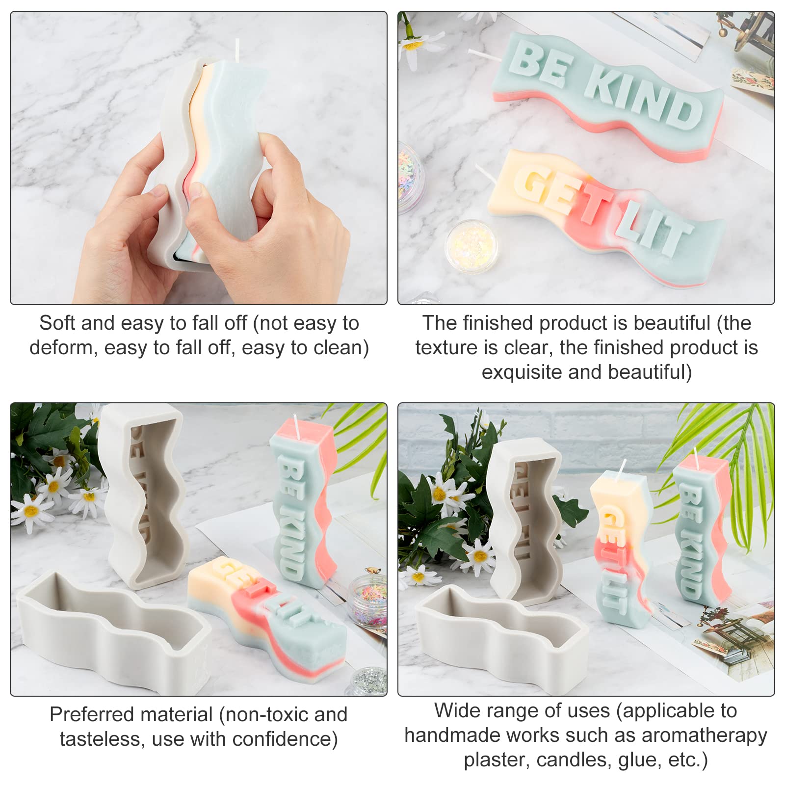 SUPERFINDINGS 2-in-1 Silicone Candle Molds - Kind Wave Pillar & White Smoke Resin Casting Molds for DIY Aromatherapy Candles, Soap Making & Home Decor | Perfect for Candle Crafting, Gift Making & Relaxation Therapy