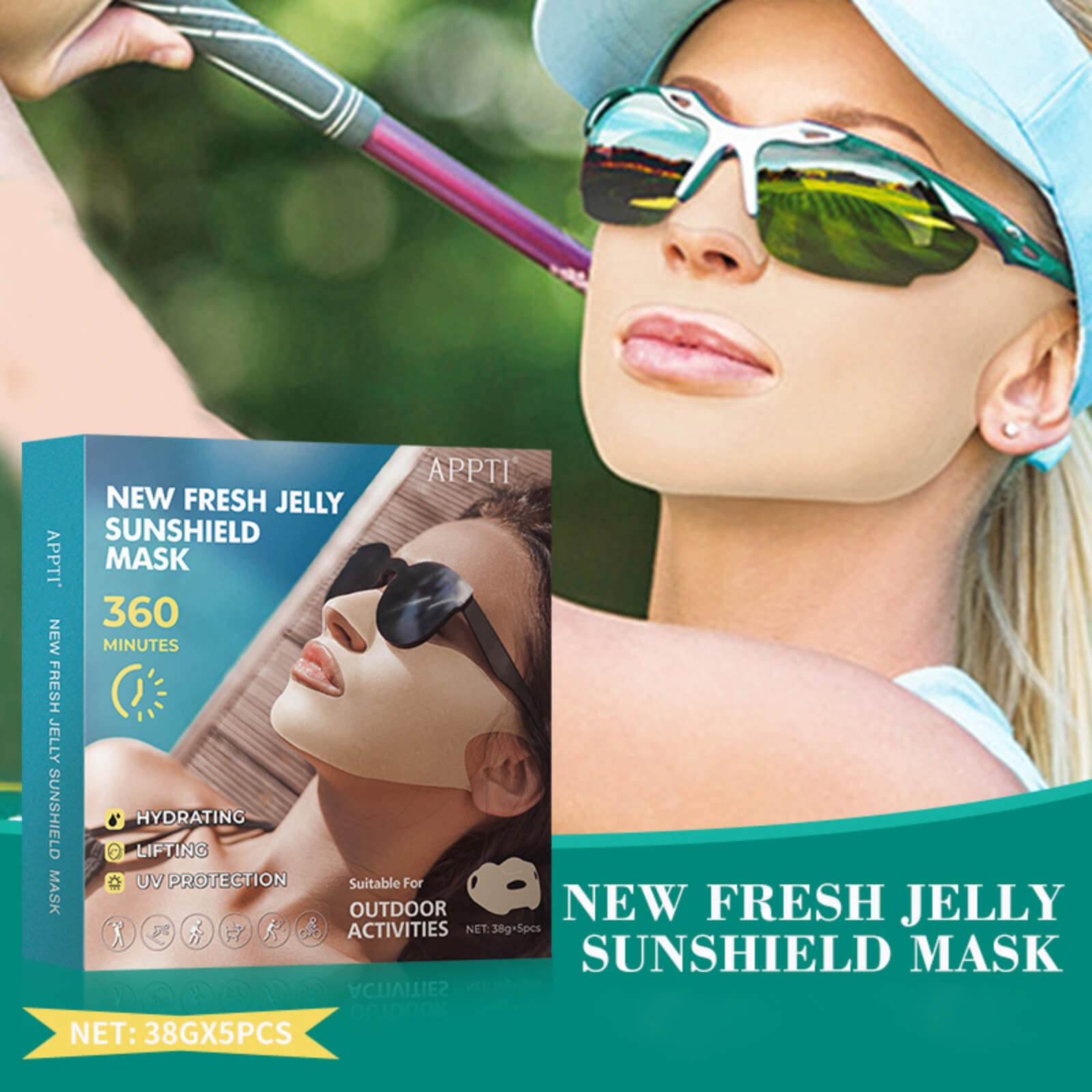5 Pack Golf Sunscreen Patch - UV Protection & Hydrating Gel Mask for Outdoor Sports, Cycling & Hiking | Anti-Aging Collagen Face Mask for Men & Women | Perfect for Golf, Running & Mountain Climbing