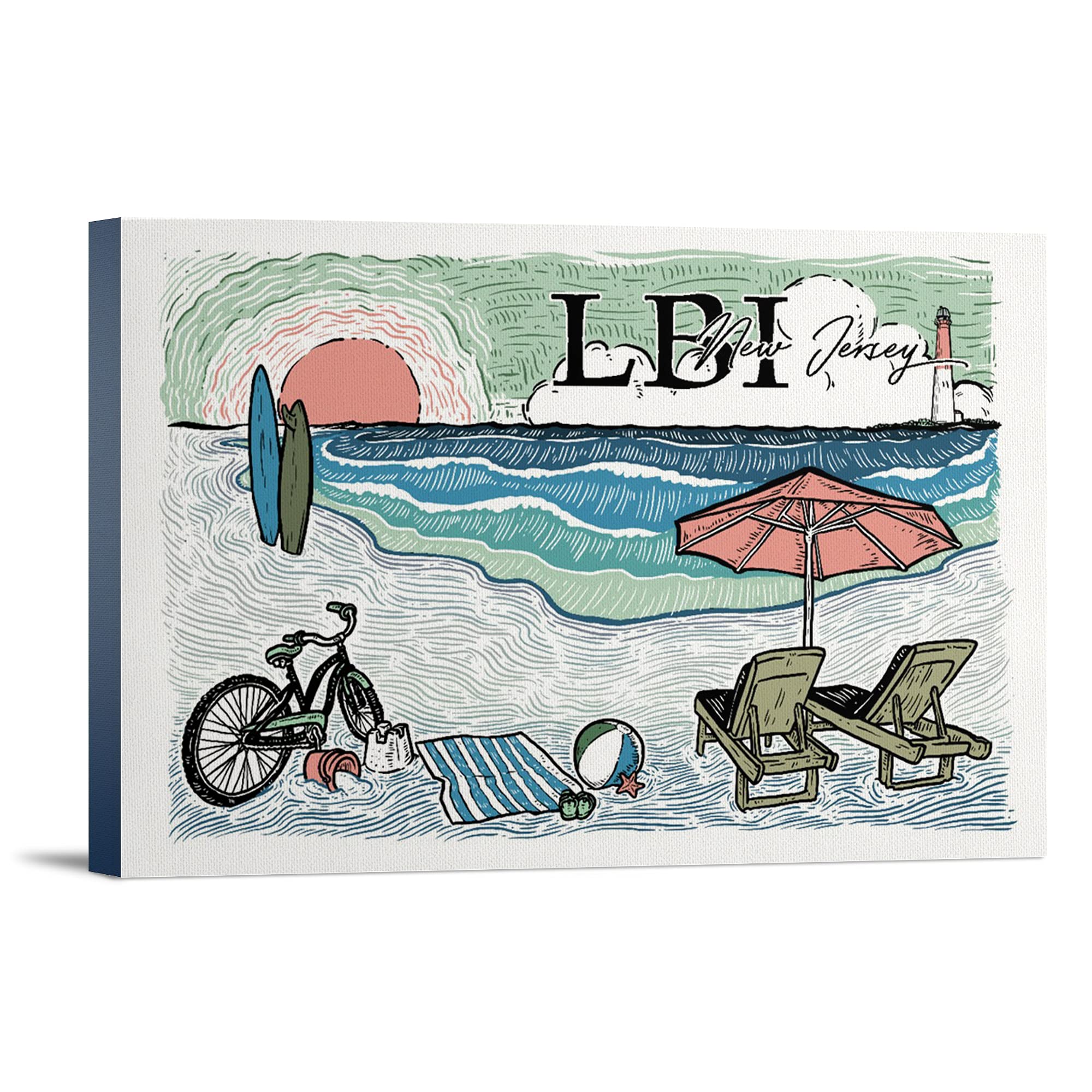 Barnegat Light Beach Scene Canvas Print - Long Beach Island New Jersey Wall Art - 36x24 Gallery Wrapped Stretched Canvas for Living Room, Bedroom & Office Decor