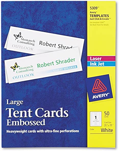 Avery Laser and Inkjet Compatible Embossed Tent Cards - Perfect for Table Place Settings, Name Tags, and Event Signage