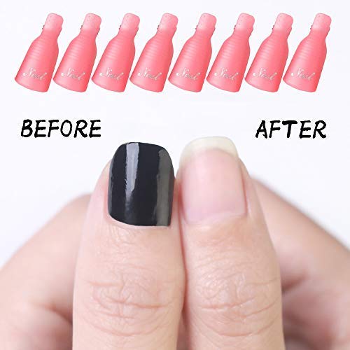 THR3E STROKES 10-Piece Plastic Acrylic Nail Art Soak Off Cap Clips - UV Gel Polish Remover Wraps for Manicure & Pedicure - Pink Nail Care Tools for Salon & Home Use