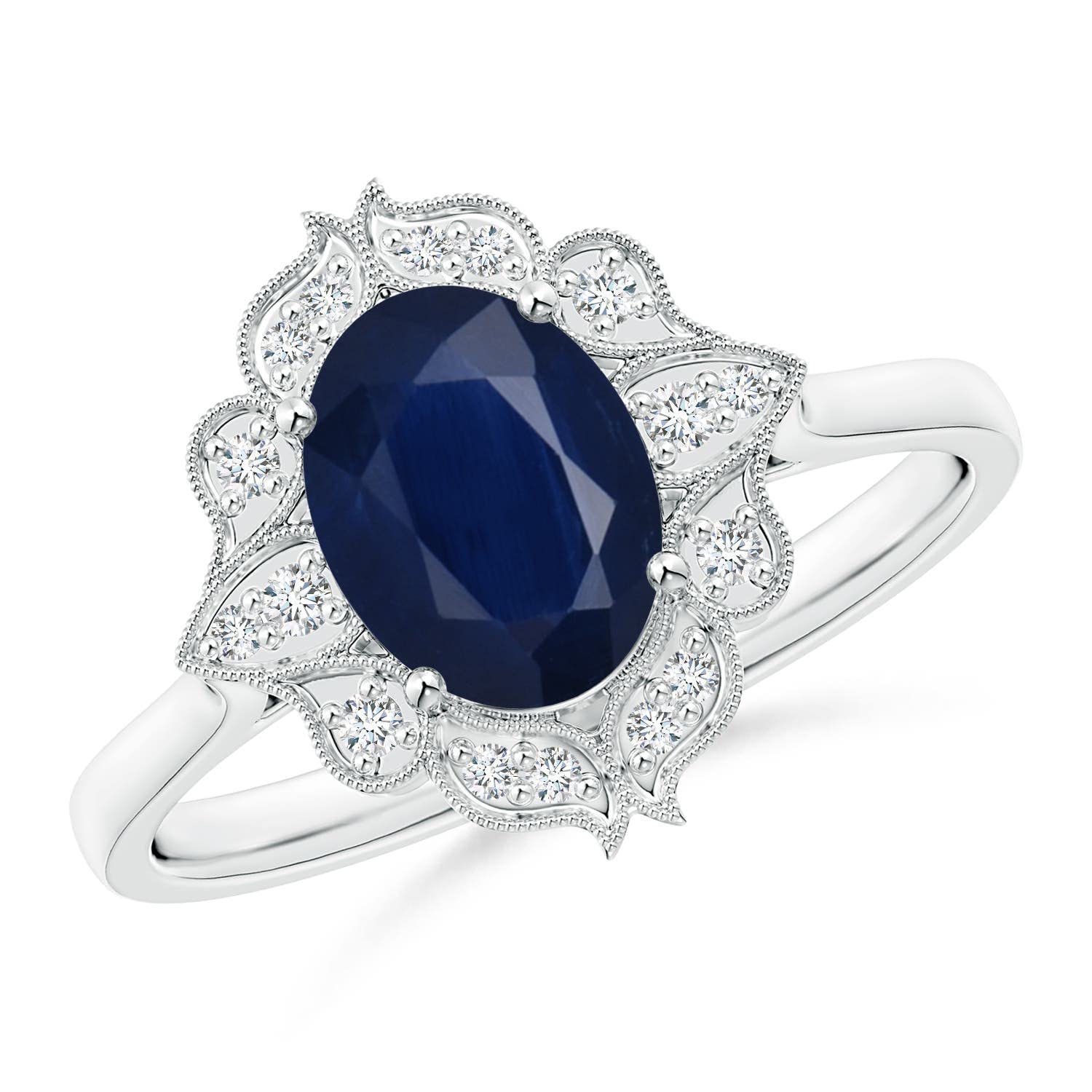 Angara Natural Blue Sapphire Halo Ring for Women - 14K Solid Gold September Birthstone Jewelry | Elegant Wedding, Engagement & Anniversary Gift | Perfect for Romantic Proposals, Bridal Accessories & Special Occasions