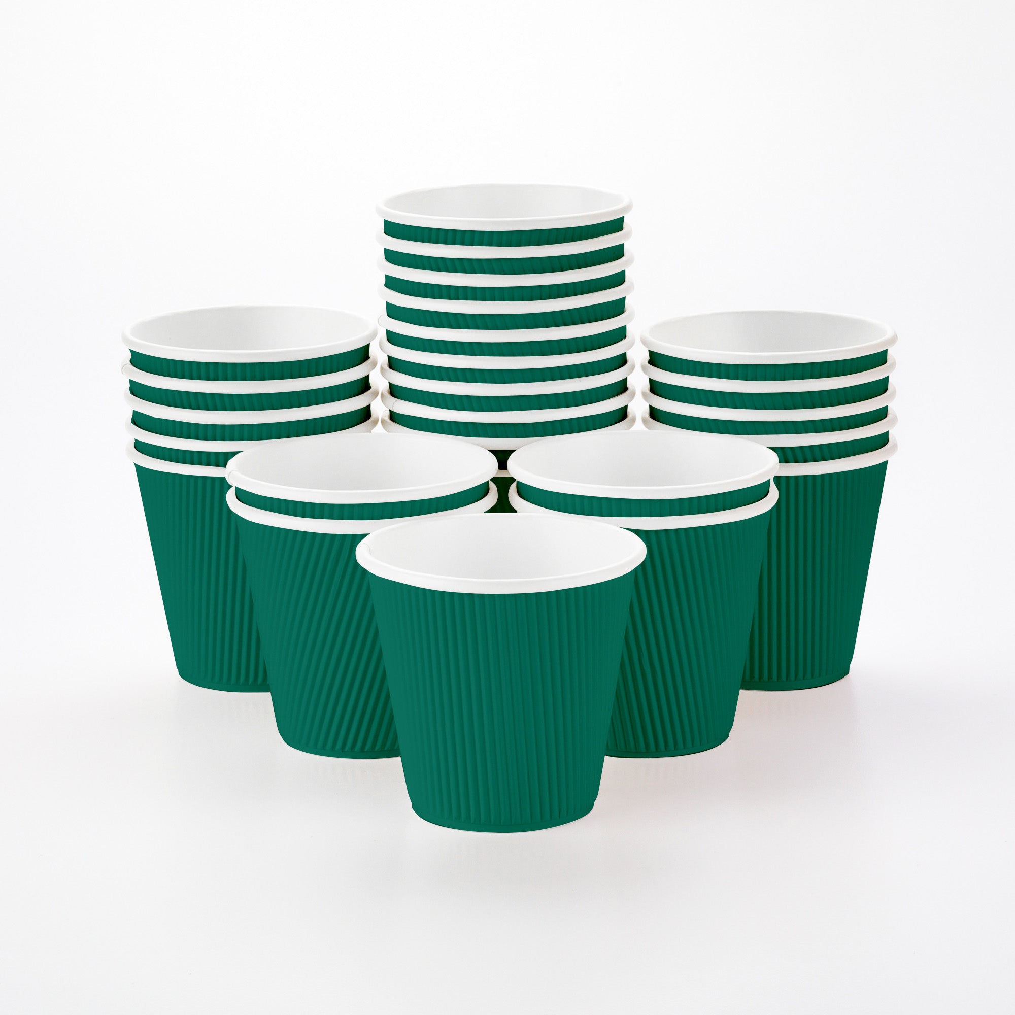 Eco-Friendly 8 oz Forest Green Paper Coffee Cups with Ripple Wall - 3.5