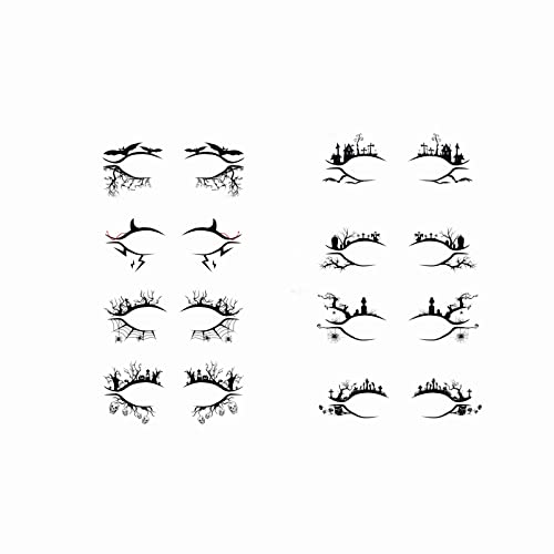 Halloween Eyeliner Stickers - 8 Pairs Self-Adhesive Eyeshadow Stickers with Skull, Spider, Bat & Ghost Designs for Eye Makeup & Party Decorations - Perfect for Halloween Costumes, Themed Parties & Scary Makeup Looks