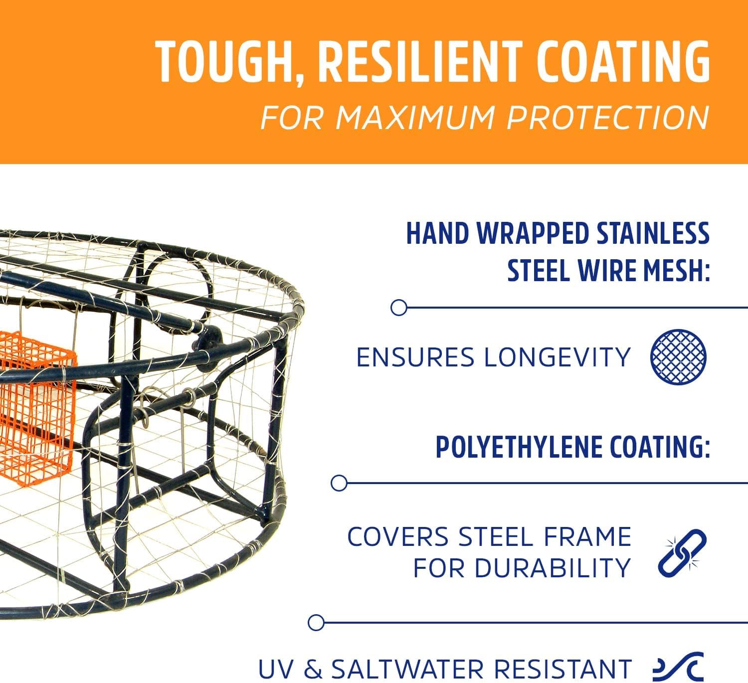 Stainless Steel Crab Trap - Protoco Tunnel Crab Pot for Saltwater & Freshwater Fishing | Durable Hand-Wrapped Crab Catching Gear for Ocean, Bay & River | Perfect for Crabbing Adventures, Seafood Lovers & Outdoor Fishing Enthusiasts