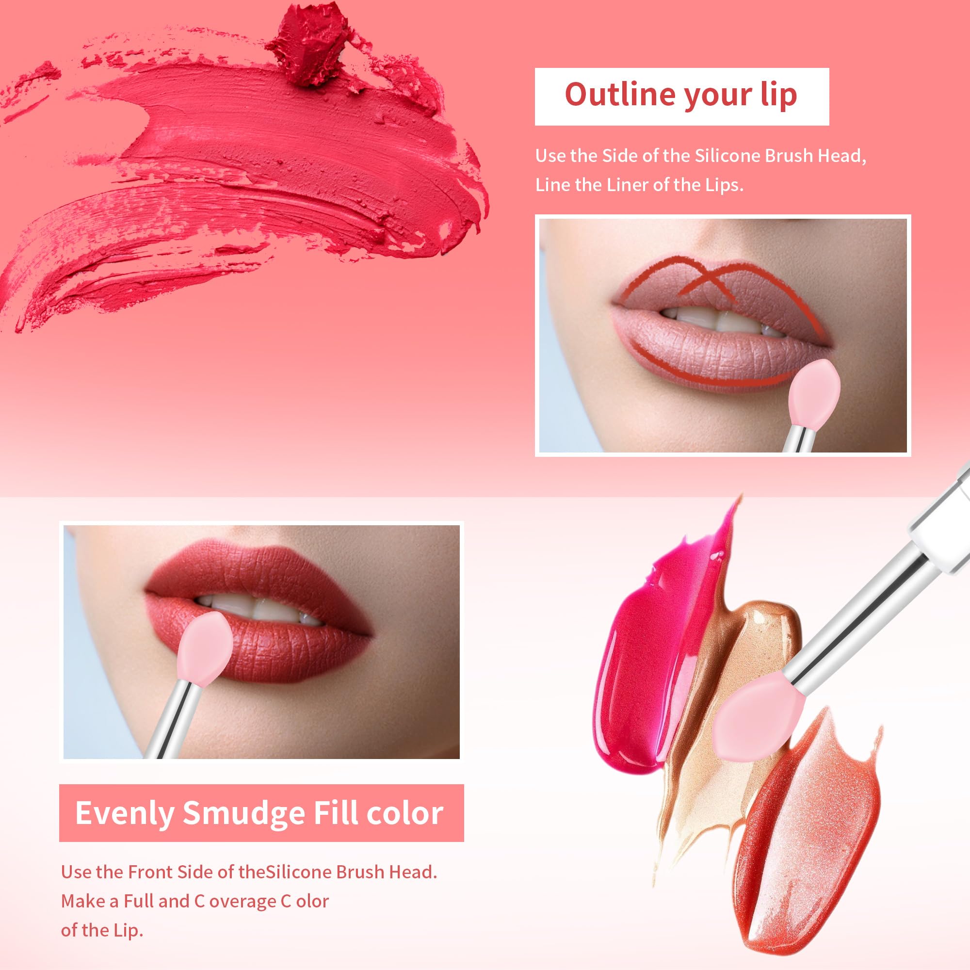 6 PCS Silicone Lip Brush Set - Reusable Lip Mask & Gloss Applicator, Lipstick Brush Makeup Tool Kit for Lip Balm, Lip Gloss, Lipstick | Perfect for Home Makeup, Travel & Professional Beauty Use
