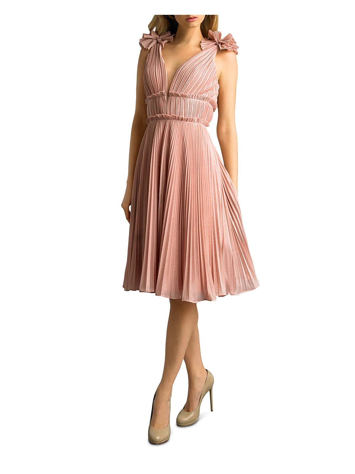 Black Label Women's Pleated Floral Shoulder Midi Dress - Pink Size 6 | Elegant Summer Party, Wedding Guest & Cocktail Dress for Women