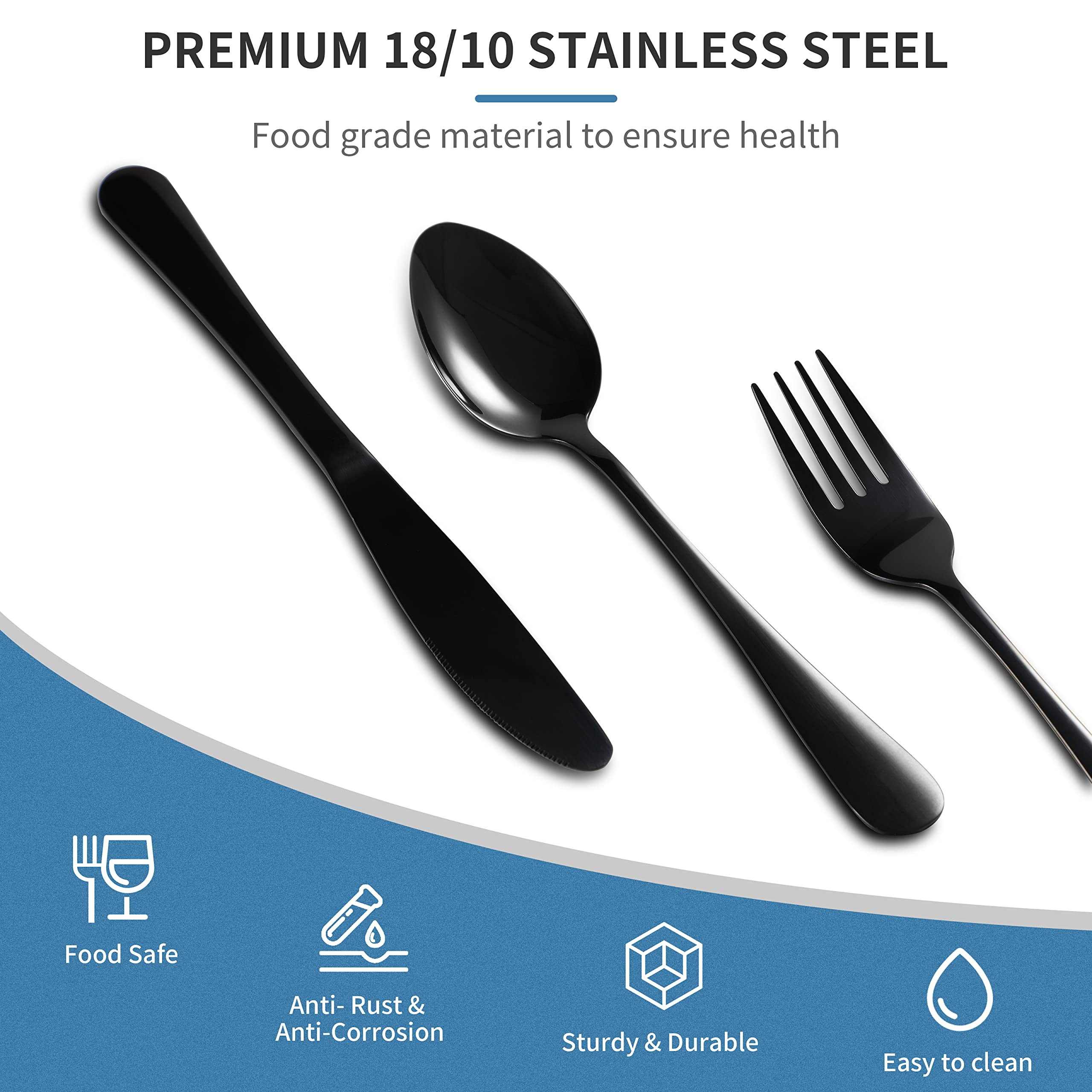 Velaze 30-Piece Stainless Steel Flatware Set for 6 - Mirror Polished Silverware with Forks, Spoons & Knives - Elegant Gift Box - Durable Kitchen Utensils (Black) - Perfect for Dinner Parties, Weddings & Housewarming Gifts