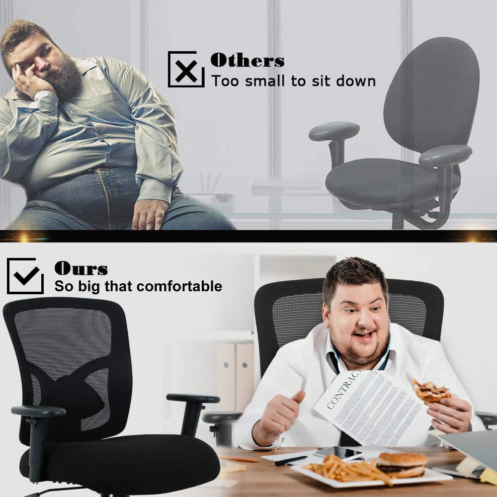 Big and Tall Office Chair Heavy Duty Computer Chair 400LBS Capacity - Ergonomic High Back Mesh Chair with Lumbar Support & Rolling Swivel - Perfect for Home Office, Gaming, and Workspace (Black)