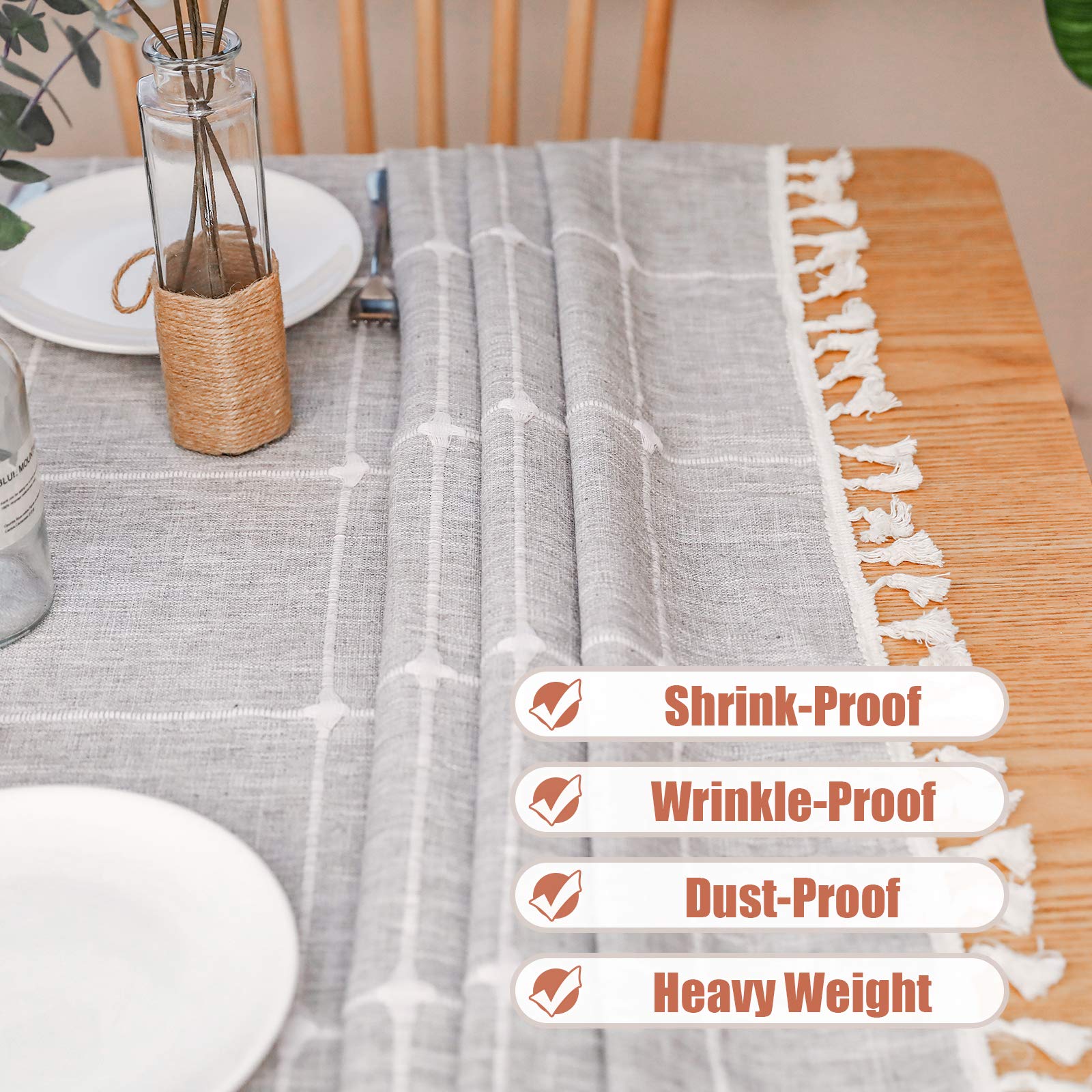 Vonabem Wrinkle-Free Cotton Linen Tablecloth with Tassel Trim - 60 Inch Round Kitchen Dining Table Cover in Grey | Perfect for Dinner Parties, Holiday Gatherings & Everyday Use