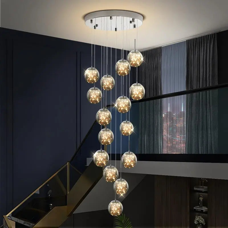 Modern Spiral Chandelier - Elegant Staircase Lighting Fixture for Home & Hotel Decor | Perfect for Foyers, Living Rooms and Grand Entrances