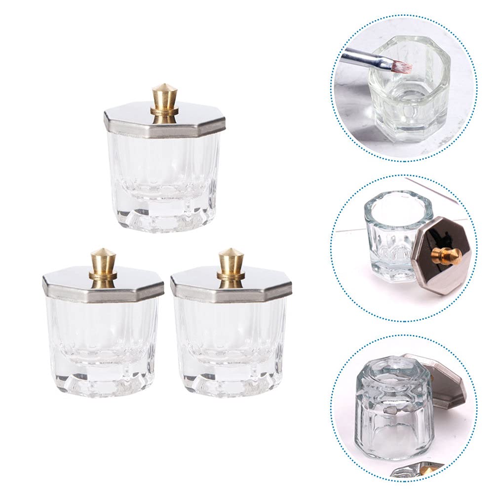 3pcs Octagonal Nail Art Cups - Stainless Steel Dappen Dishes for Acrylic Liquids & Manicure - Salon & Home Use