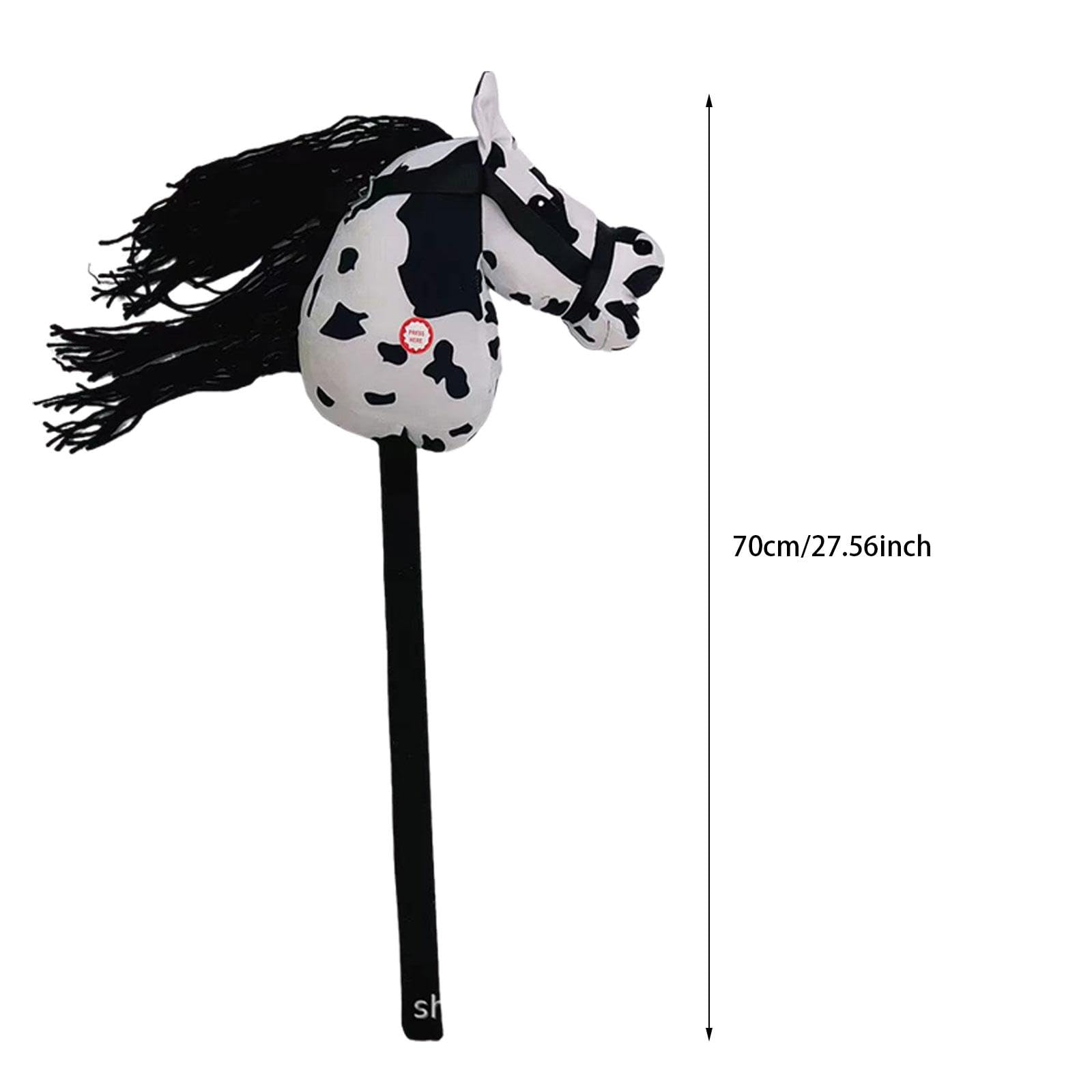 Galloping Stick Horse Toy with Neighing Sound - Portable Hobby Horse on Stick for Kids (Black & White) - Perfect for Outdoor Play, Birthday Gifts & Pretend Riding Games
