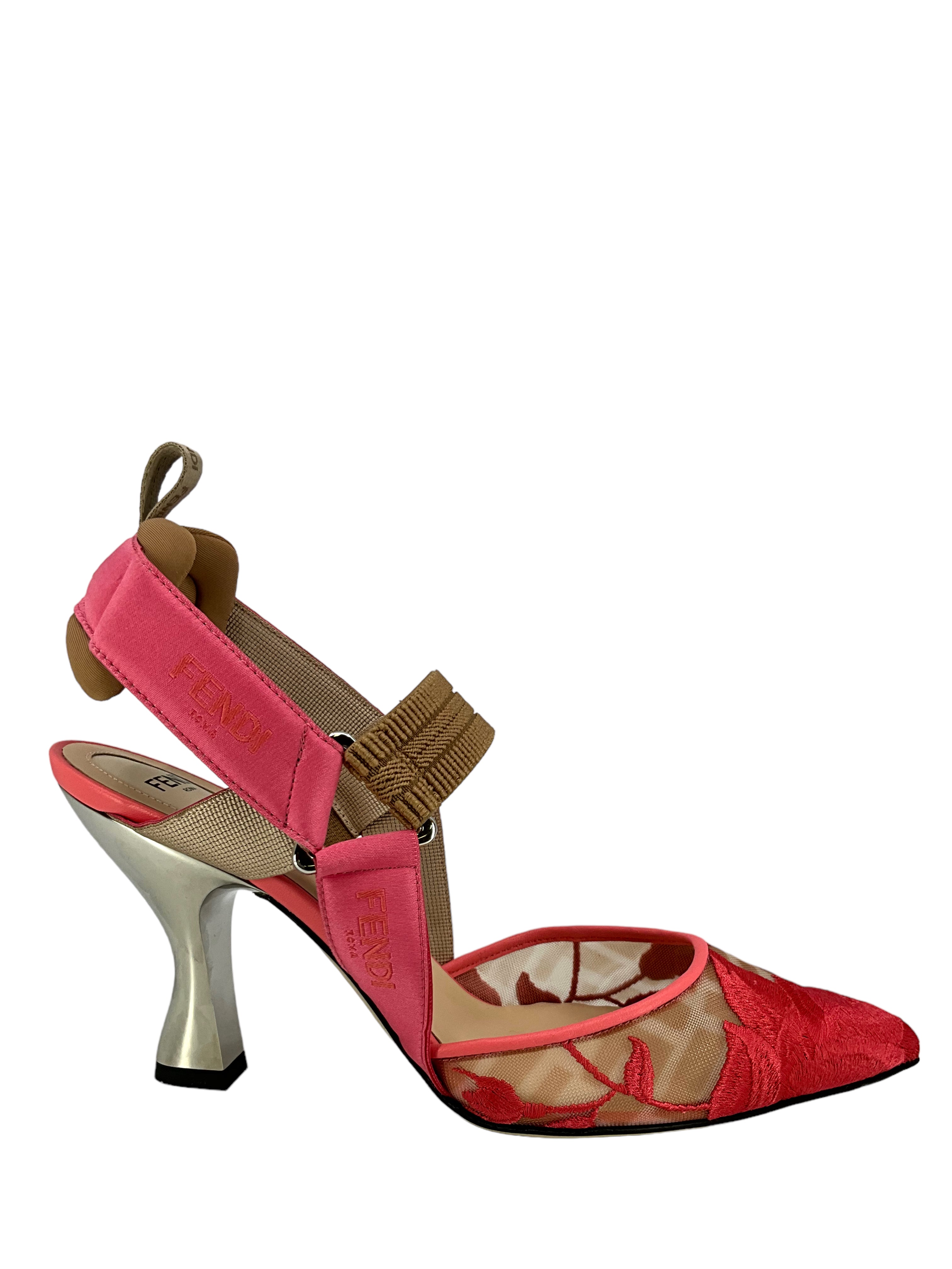 FENDI Colibri Mesh Medium Heeled Slingback Sandals Women's Size 7.5 (US) - New Designer Shoes for Parties, Weddings & Evening Events