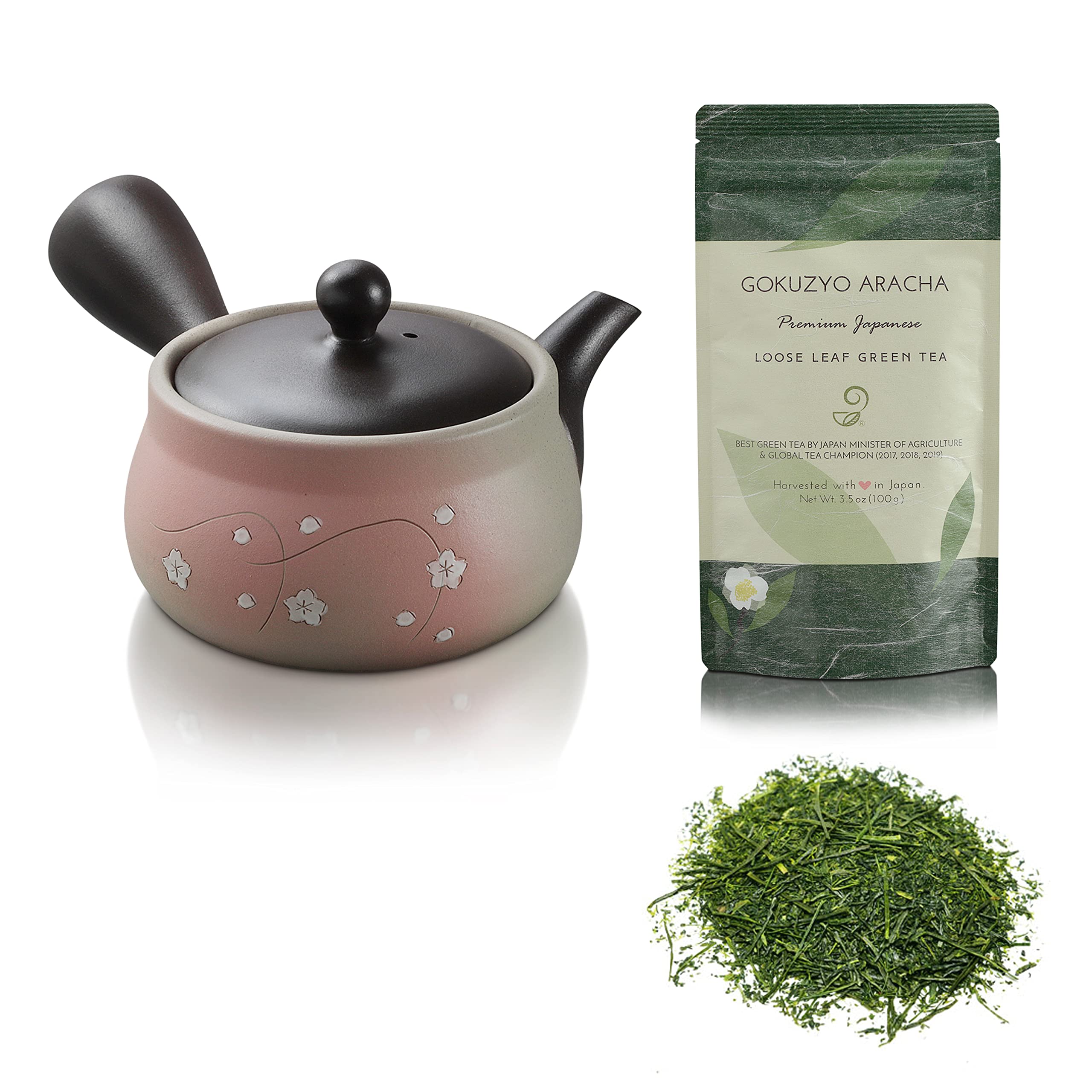 Premium Japanese Green Tea Set - Gokuzyo Aracha & Tokoname Kyusu Teapot - Non-GMO, Delicate Flavor - Perfect for Tea Ceremonies, Home Relaxation & Gifts for Tea Lovers