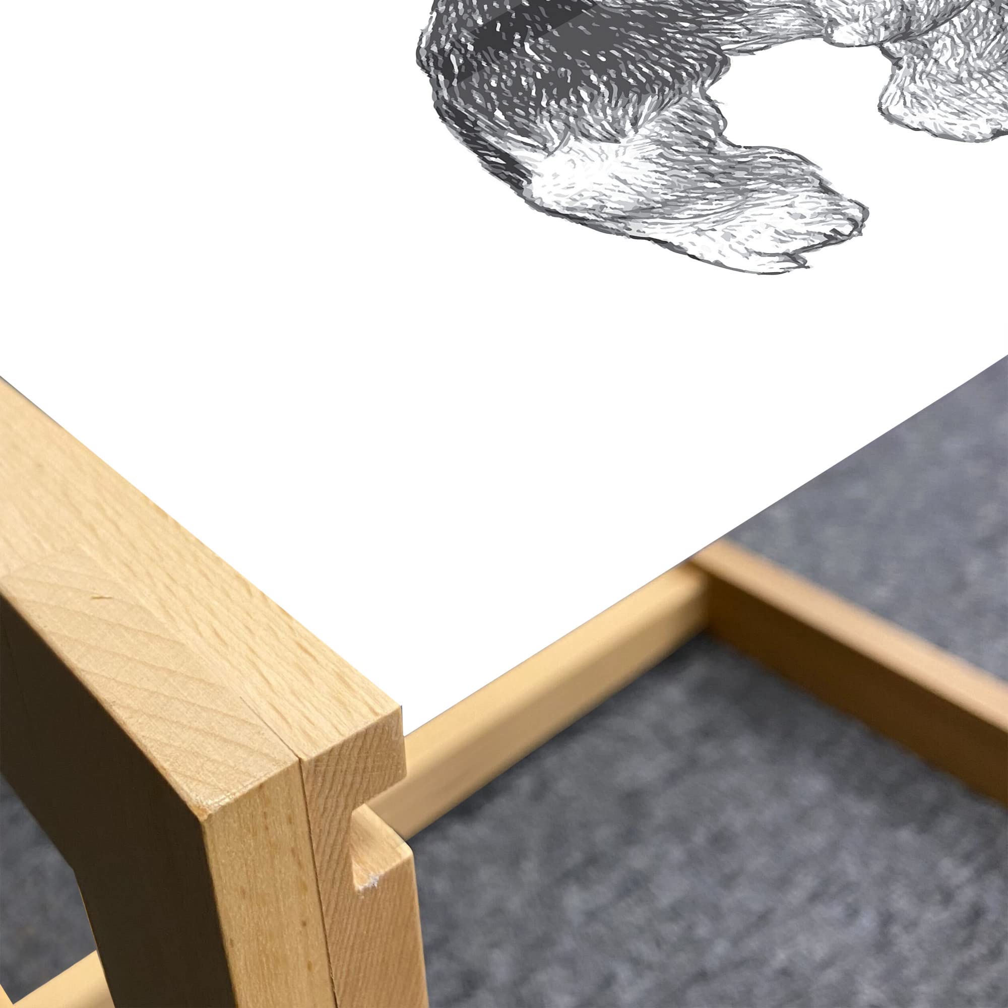 Ambesonne Beagle Coffee Table - Modern Acrylic Glass Center Table with Wooden Frame, Grey and White Pen Drawing of Jumping Beagle Dog - Perfect for Offices, Dorms, Living Rooms & Home Decor
