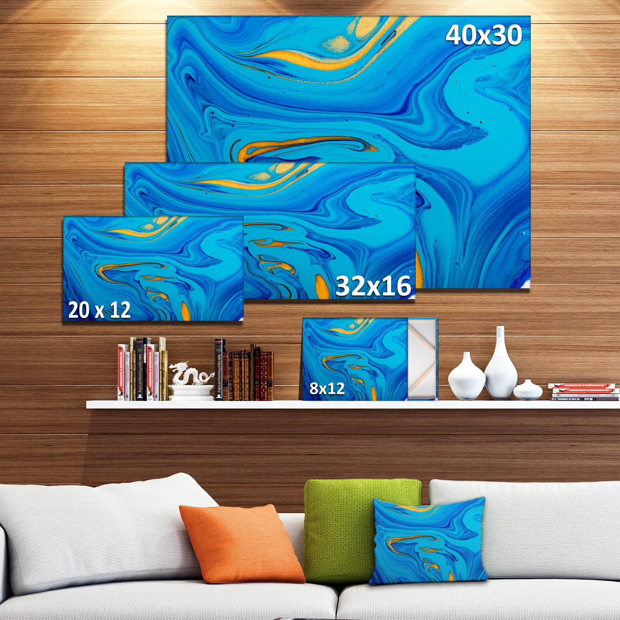 Light Blue Abstract Acrylic Painting on Canvas - Modern Wall Art for Living Room, Bedroom & Office Decor