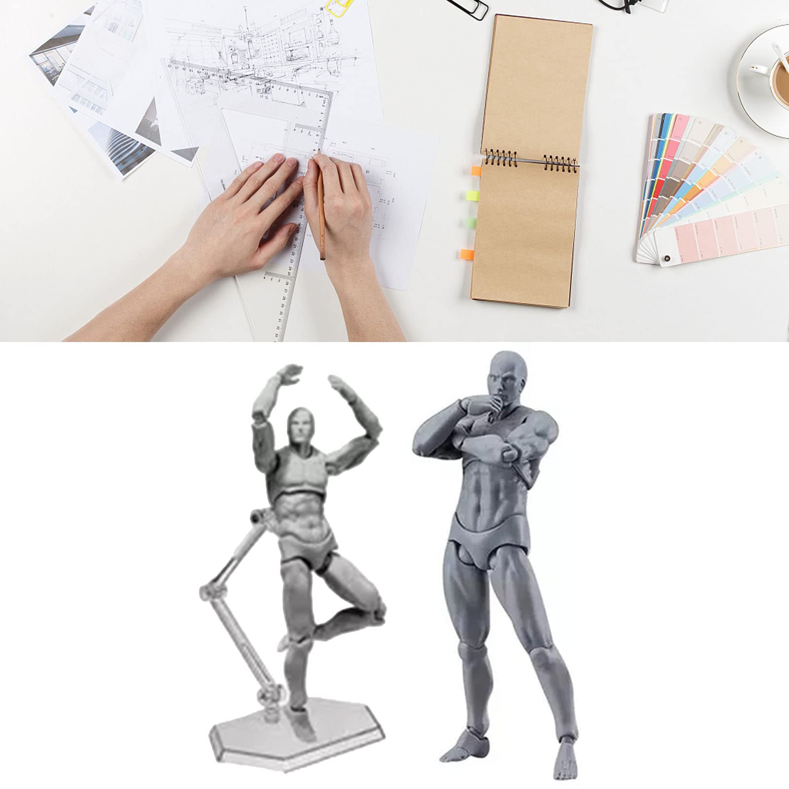 Customizable Jointed Mannequin Action Figures - Male & Female PVC Drawing Models with Holder Base | Perfect for Artists, Designers & Collectors