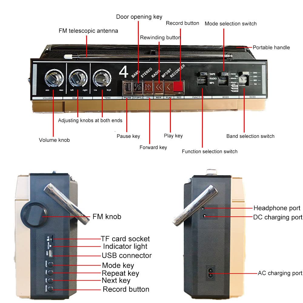 Portable Bluetooth Boombox with CD Player, Cassette Player & Remote Control - Wireless Music Streaming, Headphone Jack & FM Radio - Perfect for Home, Office & Outdoor Use