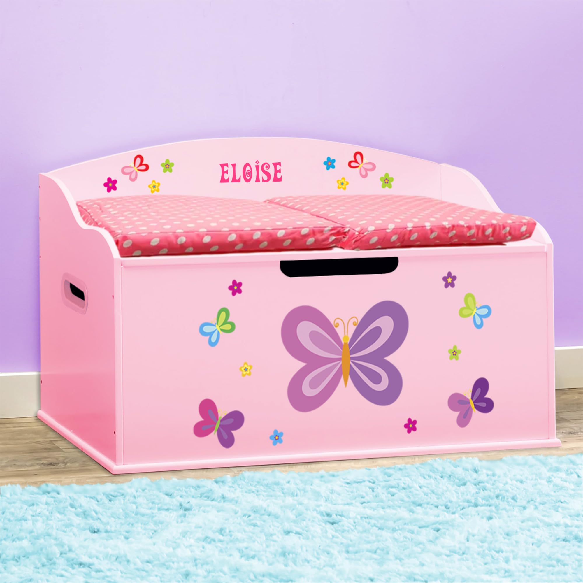 DIBSIES Personalized Creative Wonders Toy Box - Pink Butterflies & Flowers Design | Perfect for Kids' Room Storage & Organization