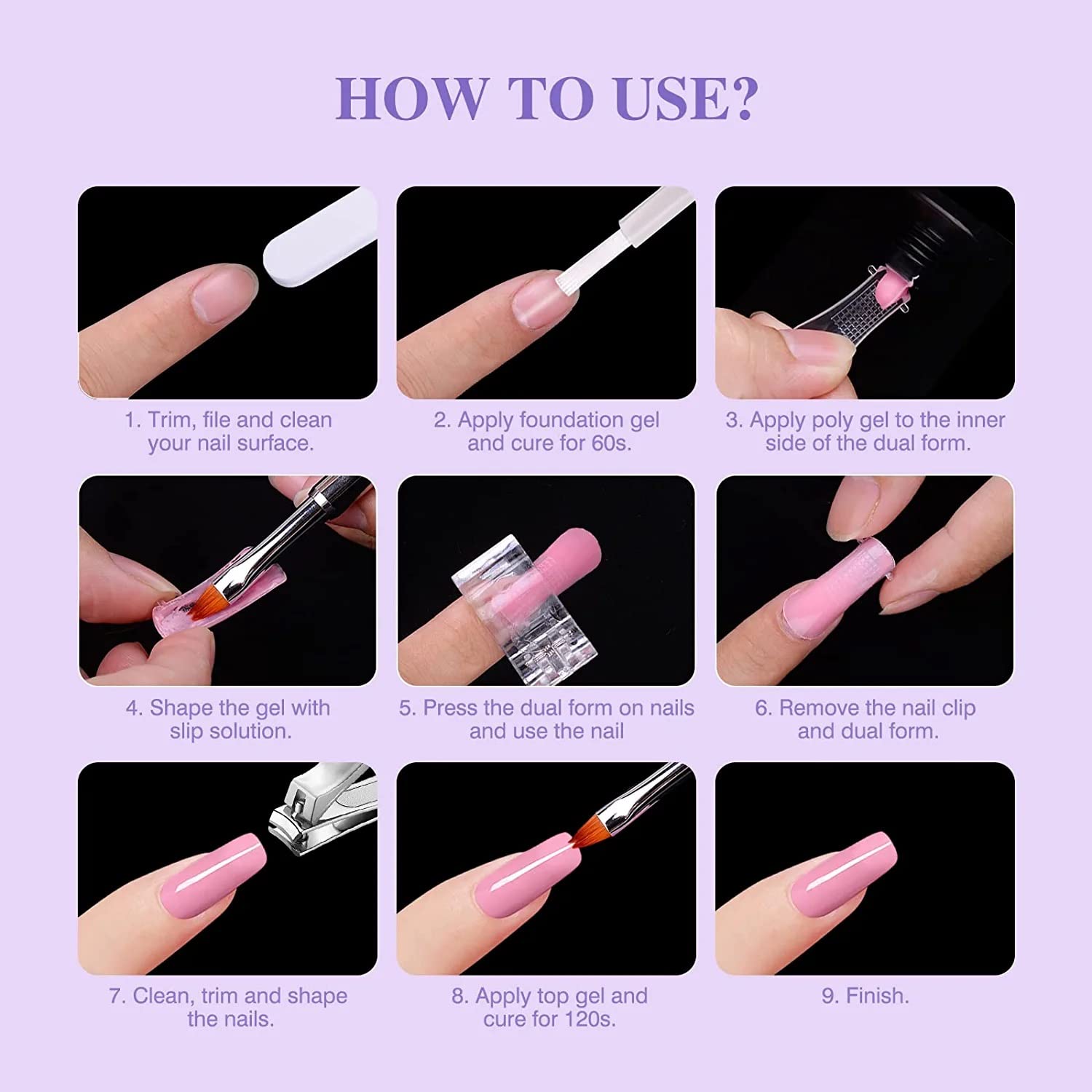 INOG Dual Nail Forms Set - 100PCS Clear Poly Gel Nail Extension Molds with 10 Sizes & Dual-End Brush for Salon & Home DIY | Perfect for Acrylic Nail Extensions, Gel Manicures & Nail Art Designs