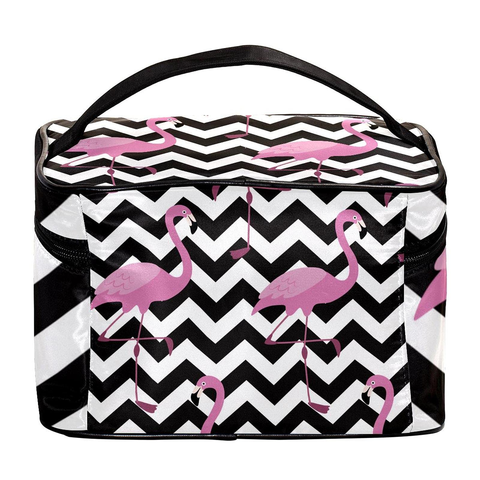 Stylish Pink Flamingo & Chevron Zigzag Large Travel Makeup Bag - Waterproof Cosmetic Organizer with Zipper for Women & Girls | Perfect for Vacations, Gym, Beach Trips & Daily Essentials