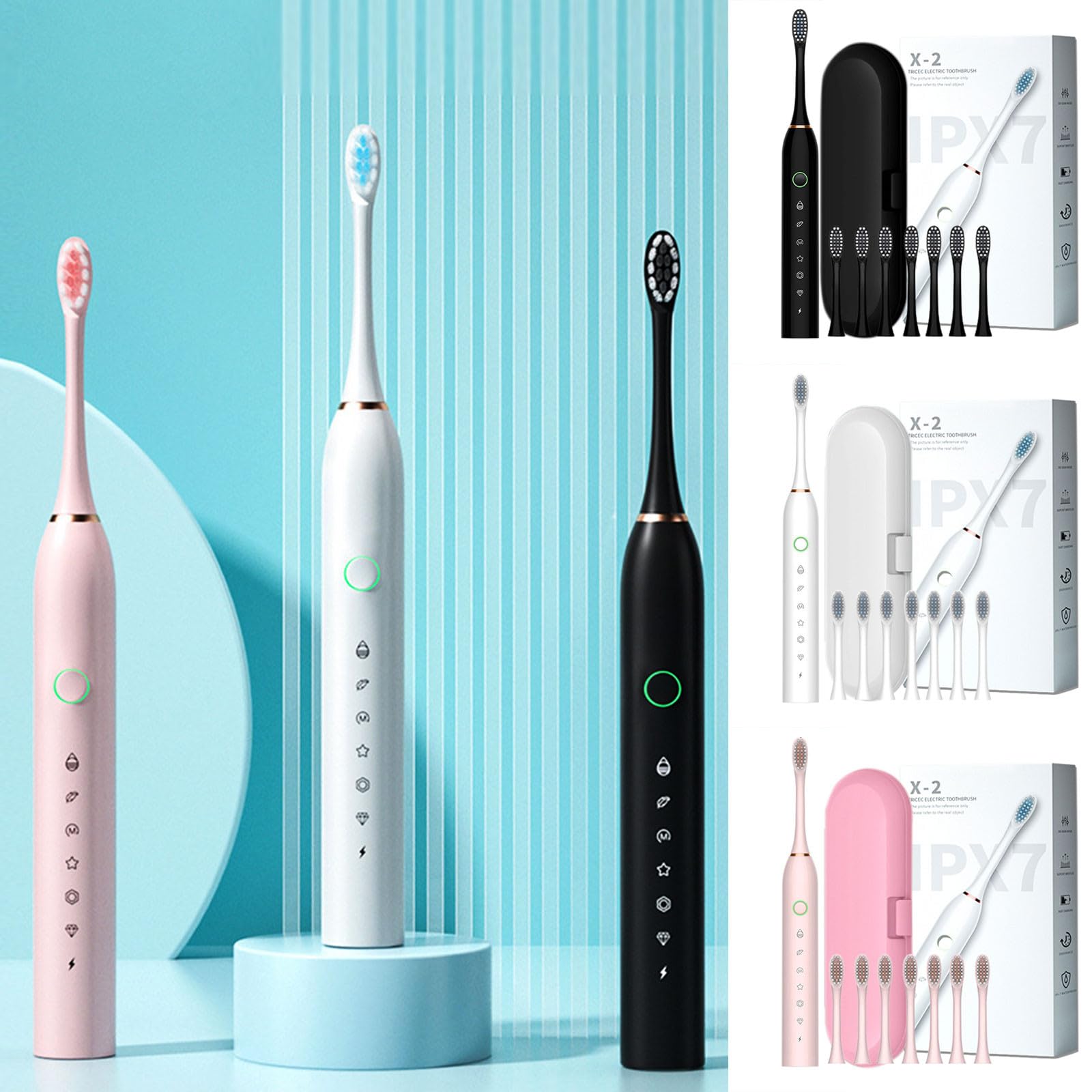 Rechargeable Electric Toothbrush Set with 8 Brush Heads - IPX7 Waterproof, 6 Smart Cleaning Modes & Timer - Perfect for Travel & Home Use for Women & Men