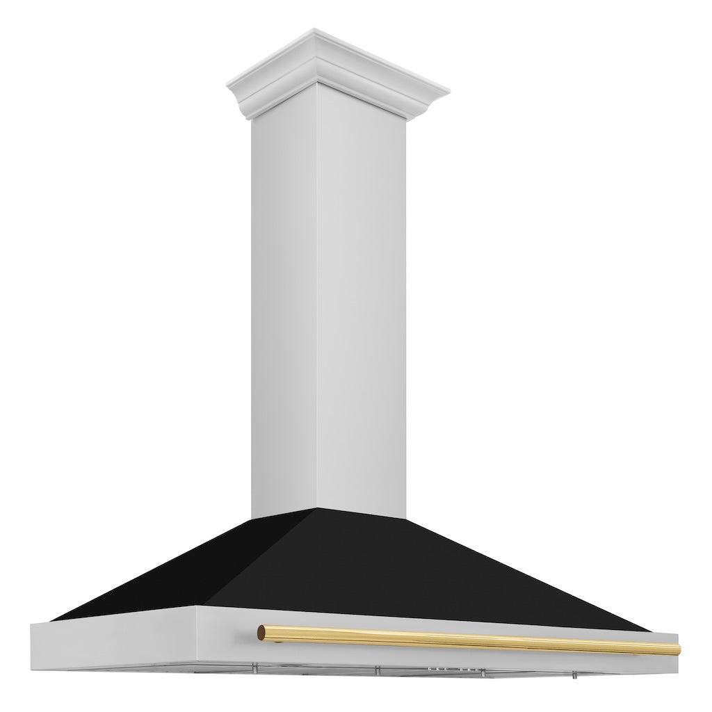 ZLINE KB4STZ BLM G Autograph Edition Convertible Stainless Steel Range Hood - Black Matte Shell with Polished Gold Handle | Professional Kitchen Ventilation for Modern Homes