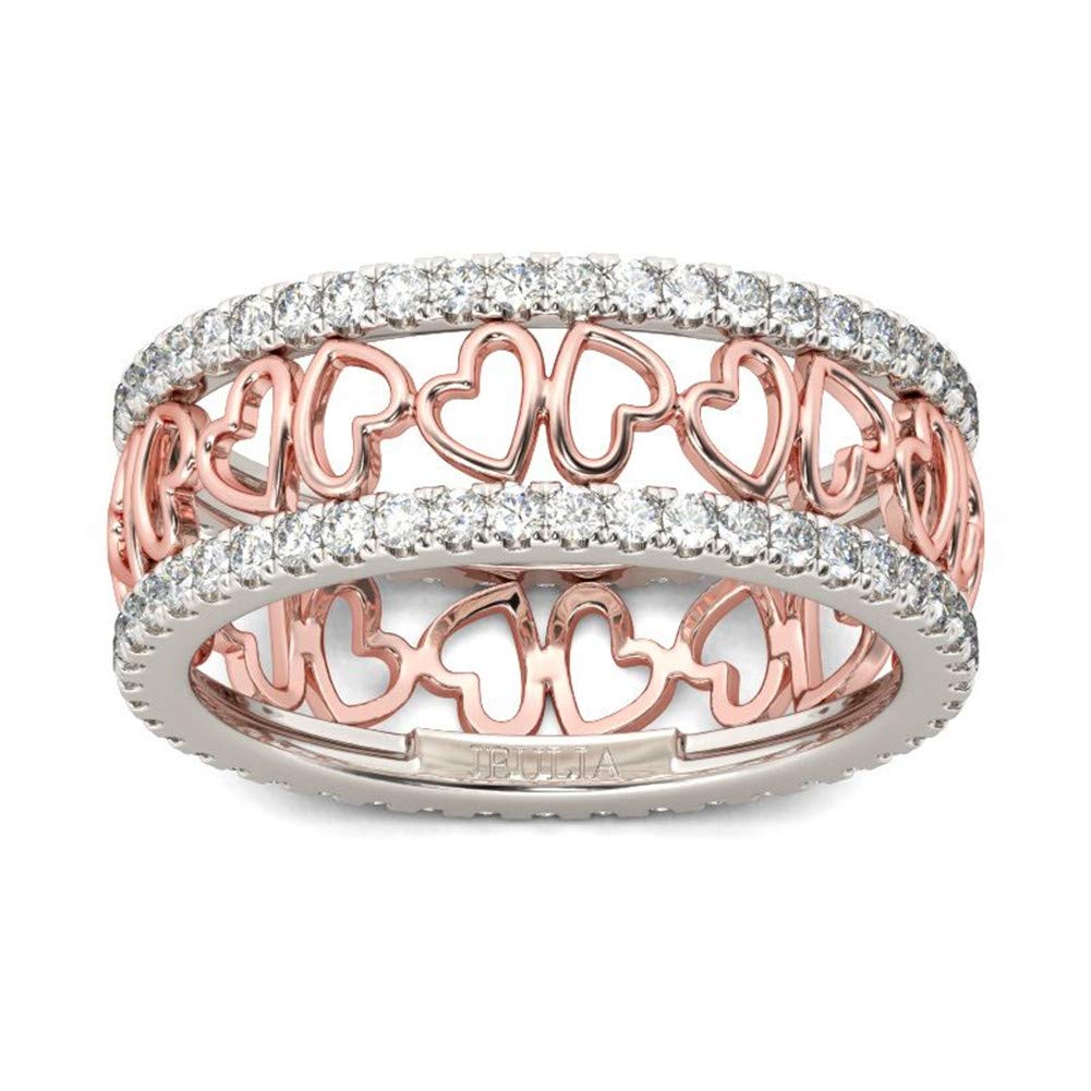 Jeulia 14K Rose Gold & White Gold Two Tone Engagement Ring Set for Women - Round Cut Cubic Zirconia Bridal Stackable Band Rings - Anniversary Promise Wedding Rings with Gift Box - Perfect for Proposals, Anniversaries & Special Occasions