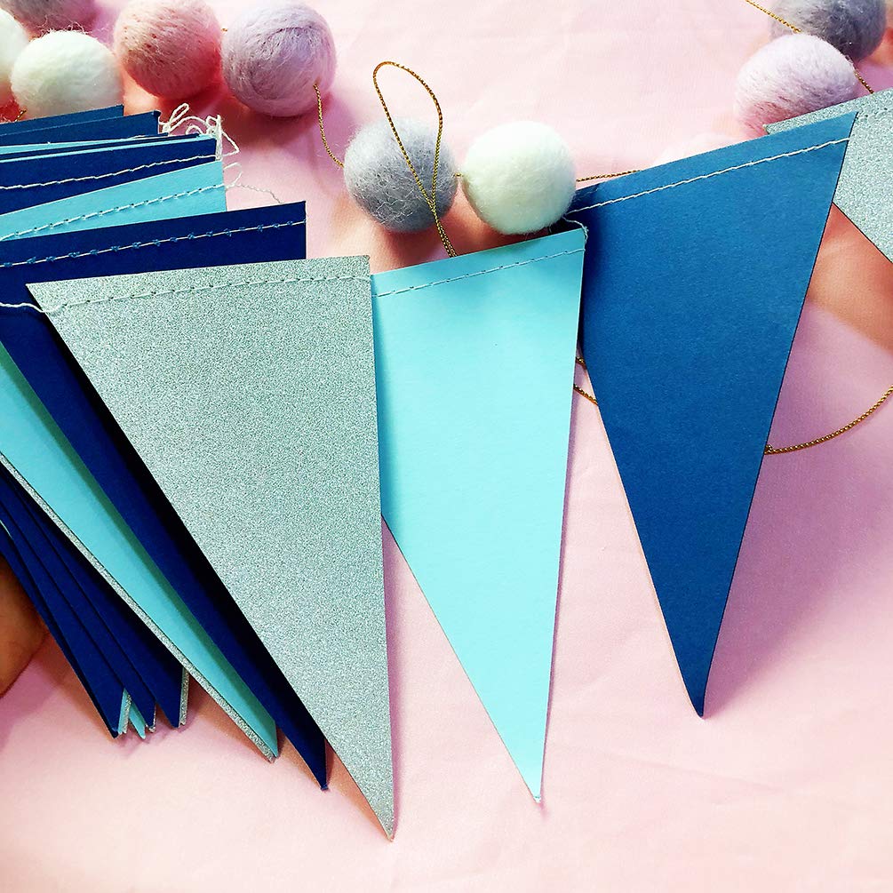 Blue Boys Baby Shower & Birthday Party Bunting Banner - Carnival Pennant Streamers, Flags & Decorations for Nursery, Birthday Celebrations & Outdoor Events