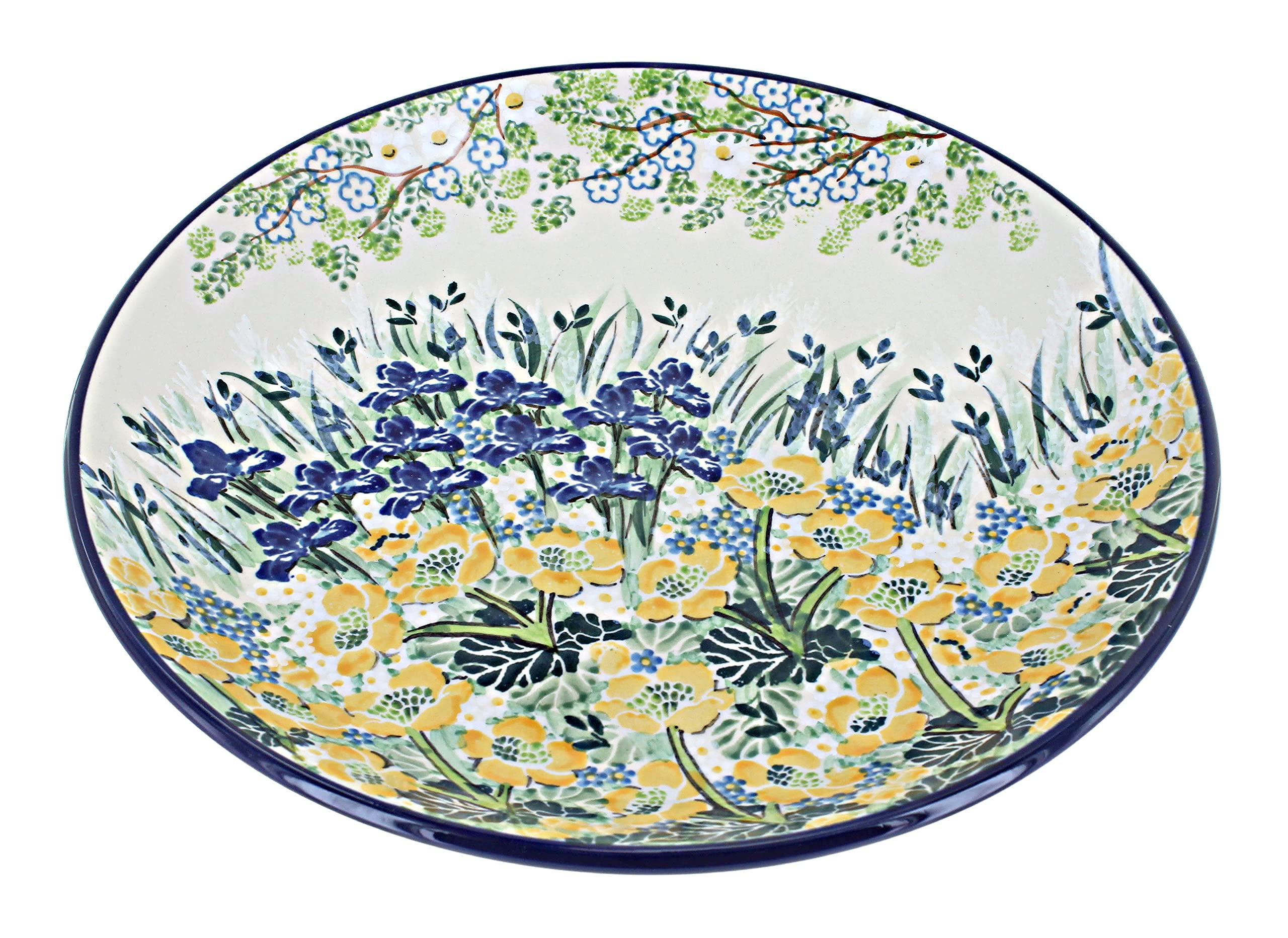 Handmade Blue Rose Polish Pottery Signature Garden Dinner Plate - Elegant Floral Design for Dining, Entertaining & Home Decor