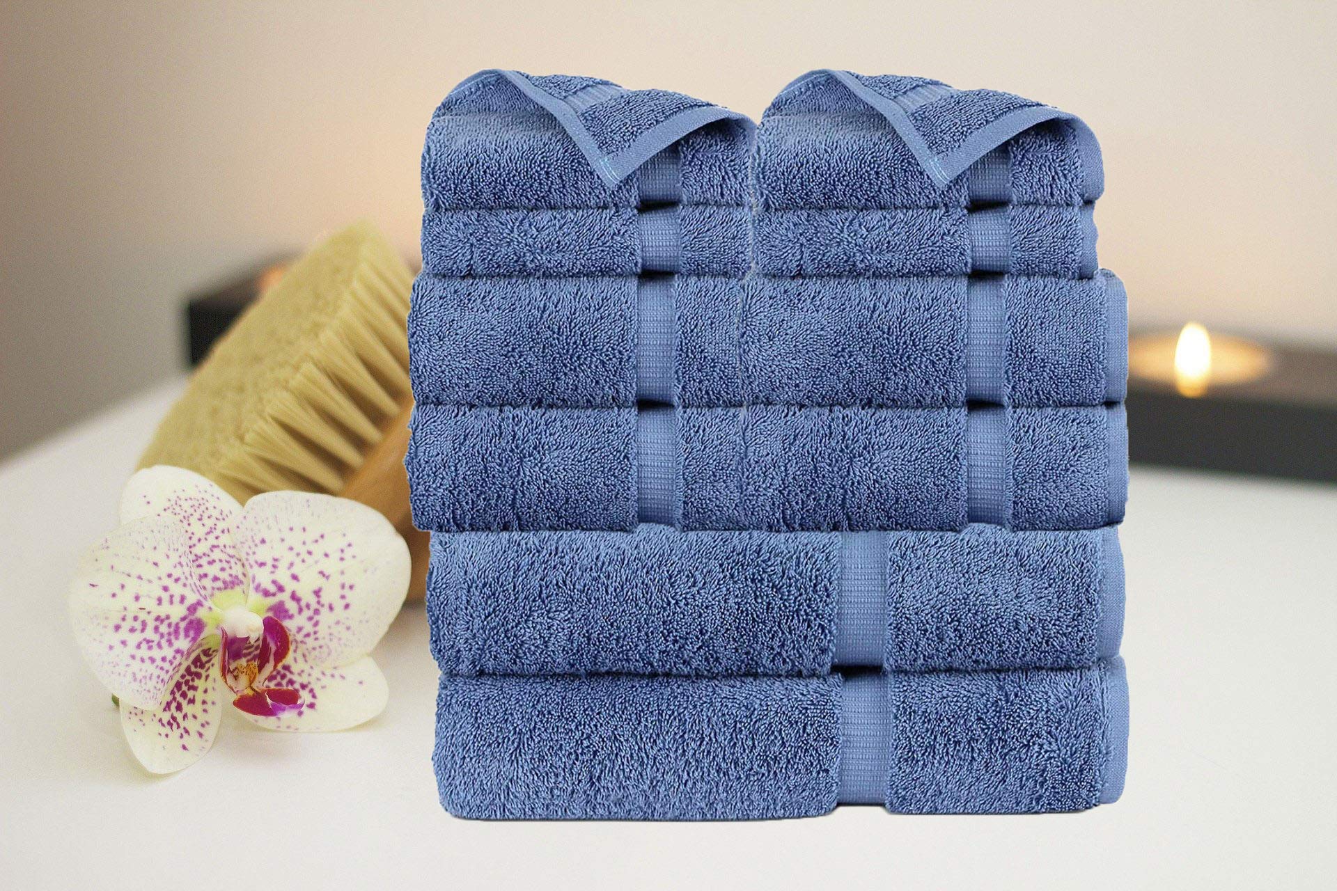 Premium FTB Classic Turkish Luxury Hotel & Spa Bath Towel Set - 10 Piece 100% Cotton Towels in Wedgewood Blue - Ultra Soft & Absorbent for Bathroom, Spa & Guest Room Decor