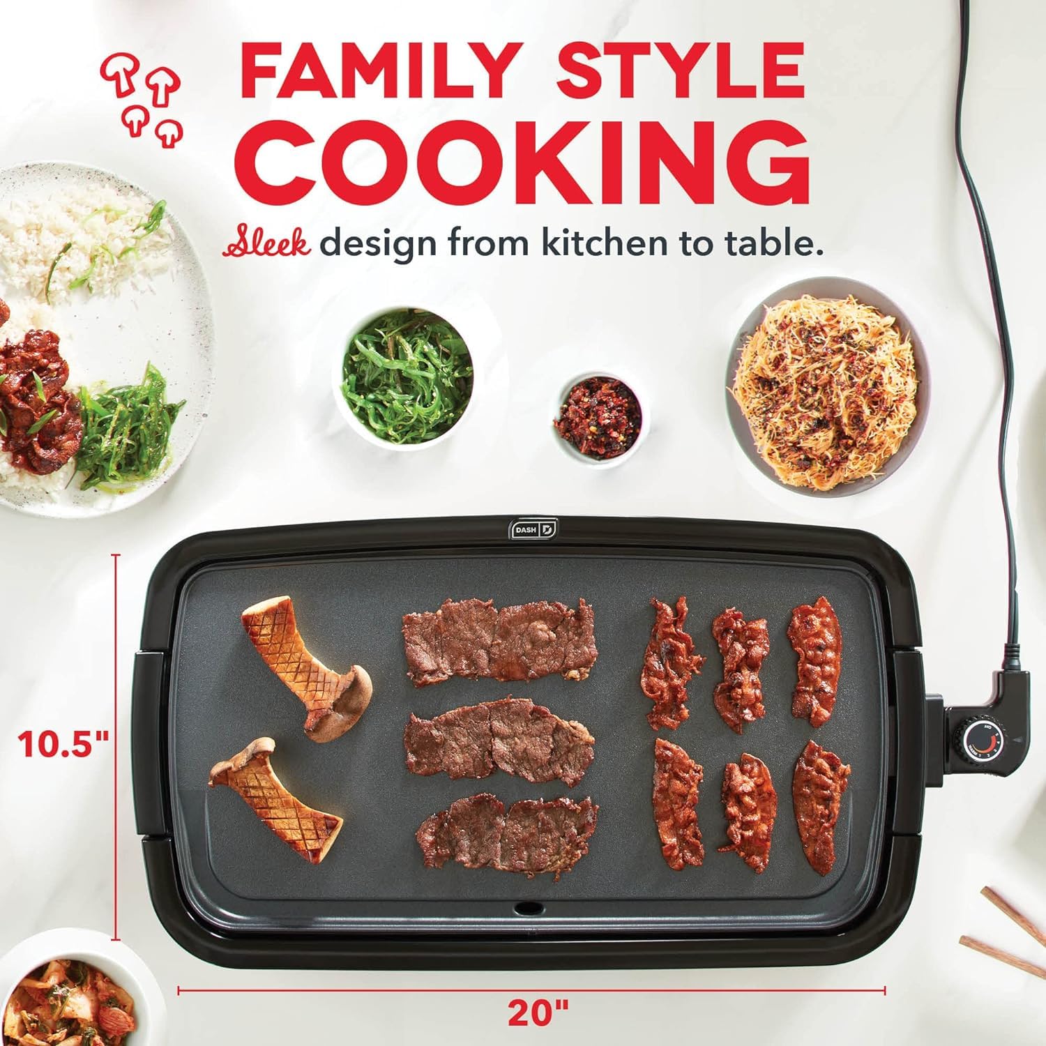 DASH Deluxe 1500-Watt Electric Griddle with Removable Nonstick Cooking Plate - 20