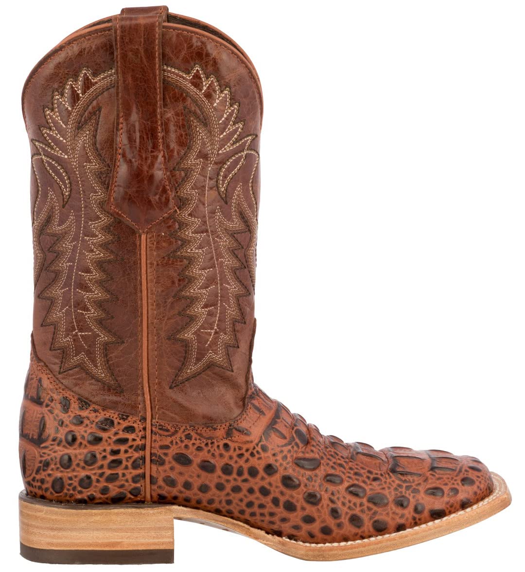 Texas Legacy Men's Cognac Western Cowboy Boots - Genuine Leather Square Toe with Crocodile Print - Perfect for Rodeo, Country Dancing & Western Fashion