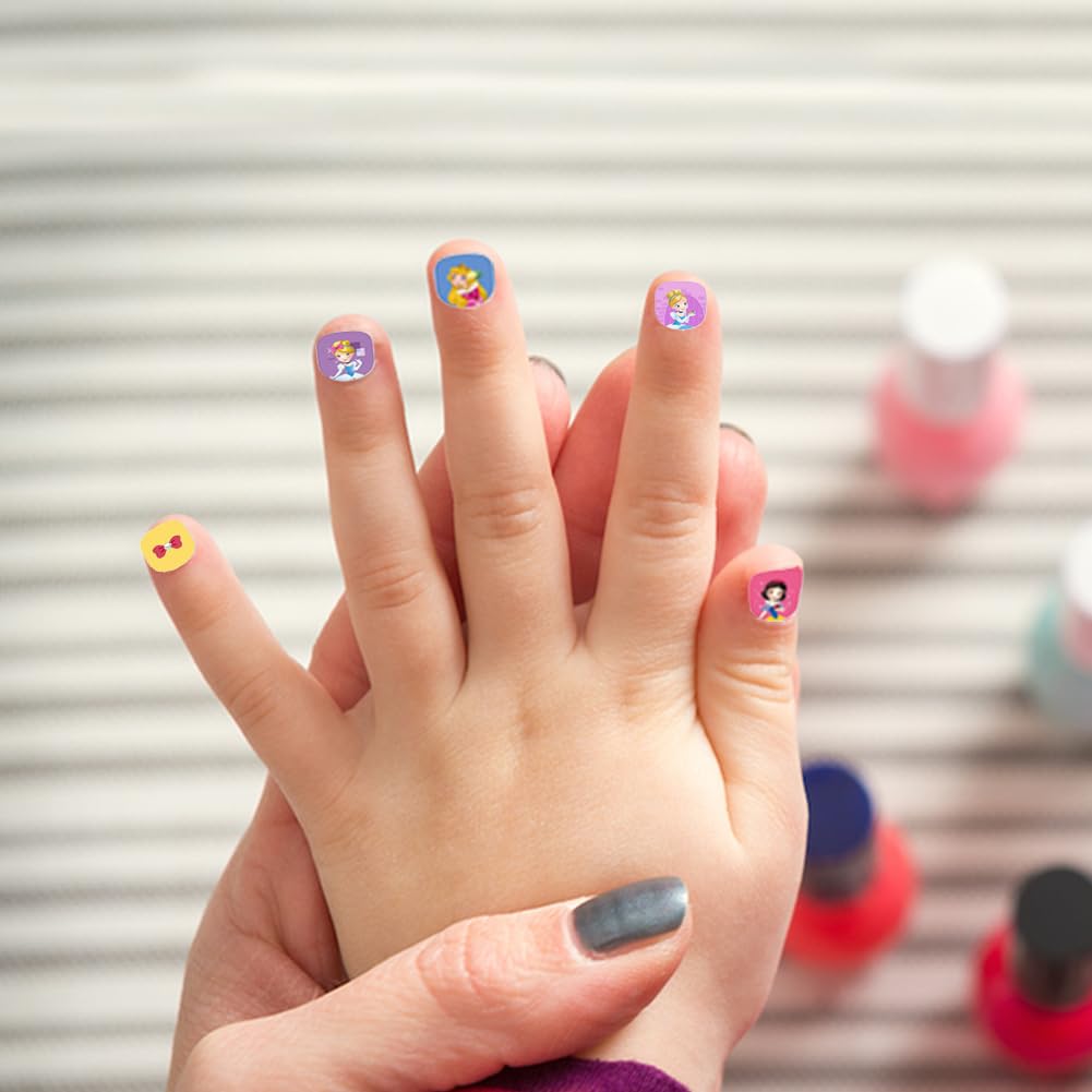 48PCS Cartoon Princess Press on Nails for Toddlers & Kids - Cute Designer Fake Nails Set, Full Cover Acrylic Nail Tips - Perfect for Easter Gifts, Birthday Parties, Dress-Up Play & Special Occasions