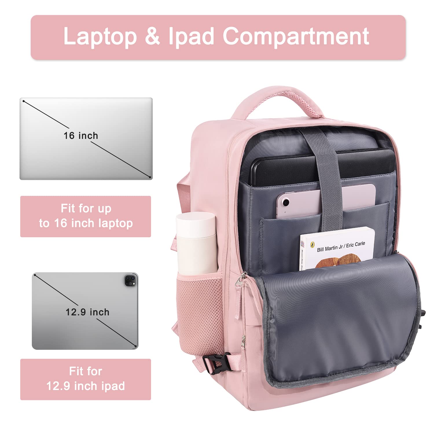 Hanples 35L Waterproof Carry On Backpack for Women - USB Charging Travel Backpack, Fits 16 Inch Laptops, Airplane Approved Personal Item - Perfect for Business Trips, Weekend Getaways & Commuting
