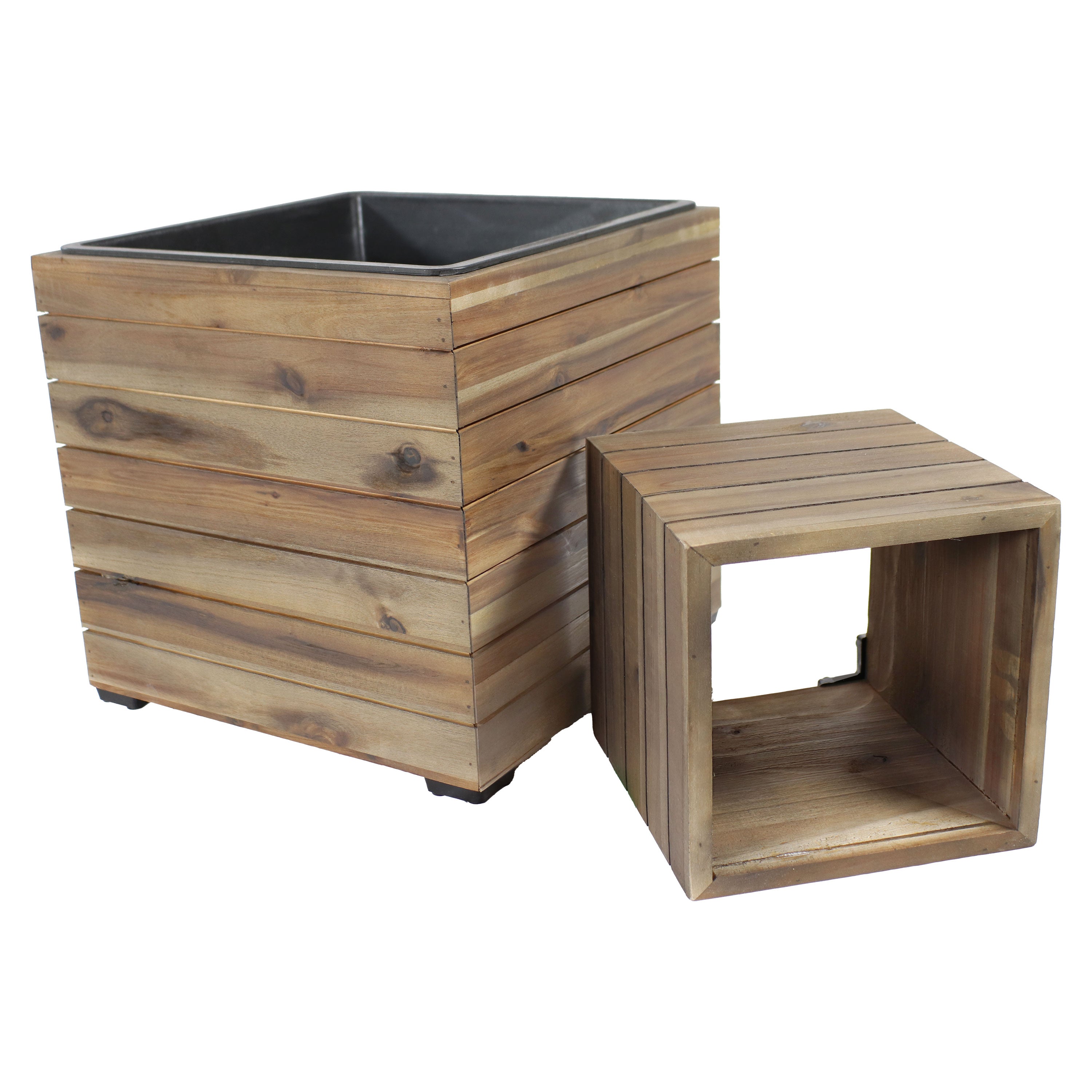 Sunnydaze 2-Piece Wooden Planter Box Set with Plastic Liners - Outdoor Garden Decor for Flowers, Herbs & Plants - Perfect for Patio, Balcony & Backyard Gardening