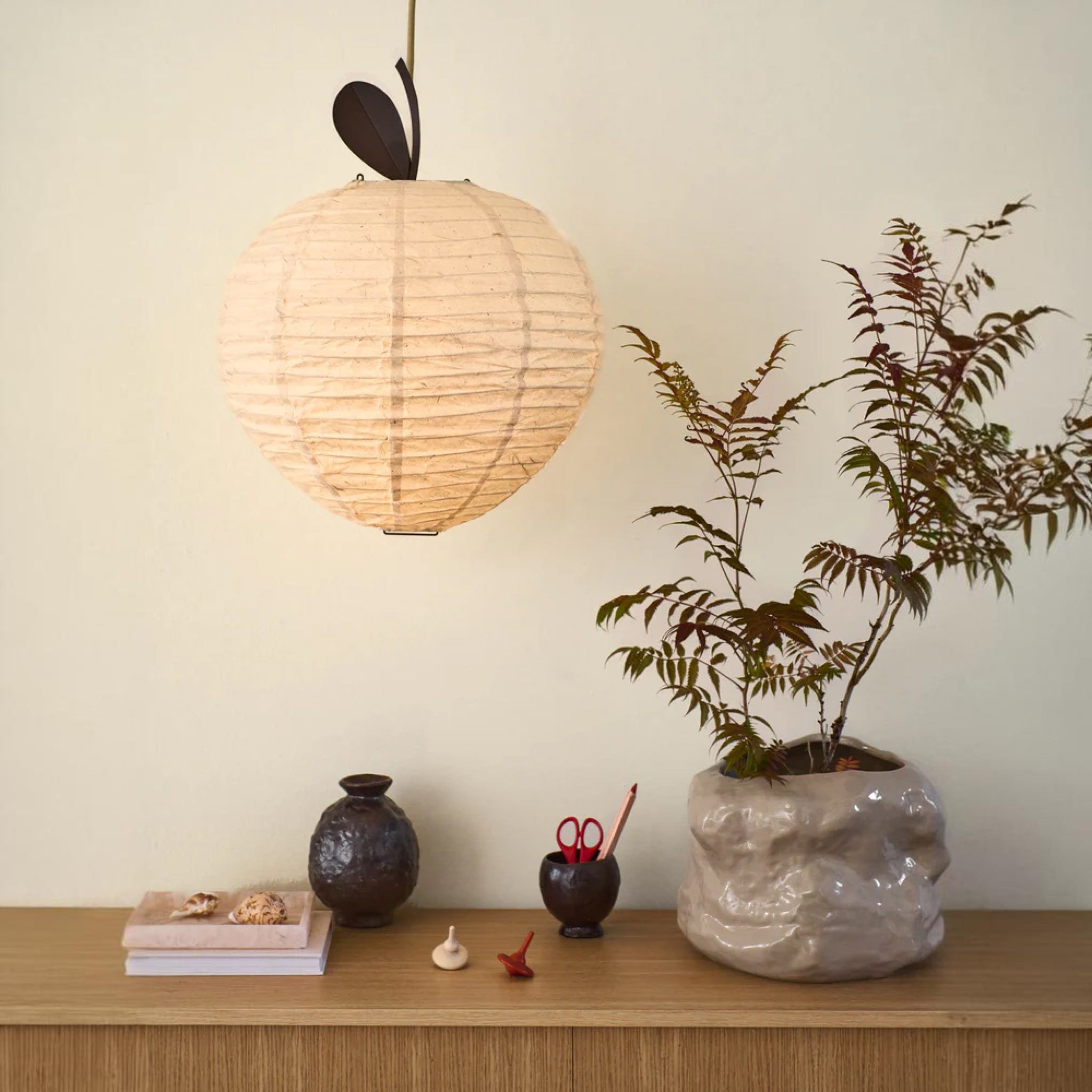 FERM LIVING Apple Lampshade - Natural Rattan Pendant Light Shade for Bedroom, Living Room & Nursery Decor | Boho Scandinavian Style Lighting Fixture