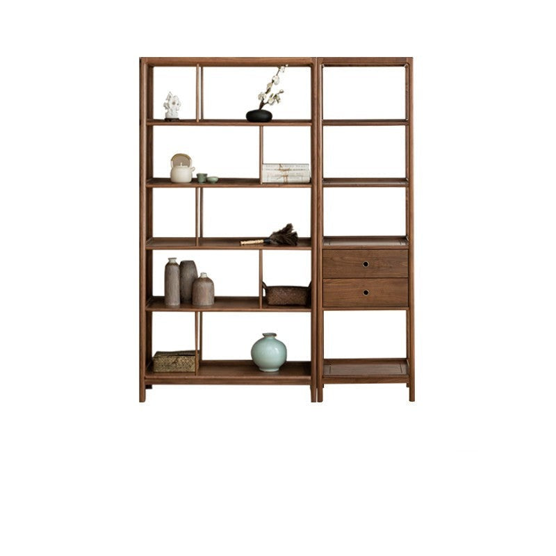 Solid Black Walnut & Ash Wood Bookshelf - Modern Bookcase with Display Cabinet & Wall Shelf for Living Room, Office & Library Storage