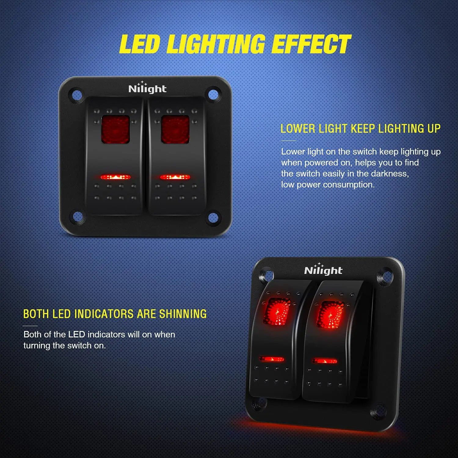2 Gang Aluminum 5 Pin ON/Off Rocker Switch Panel with Red LED - Heavy Duty Toggle Switch for Marine, RV, Truck & Automotive Applications