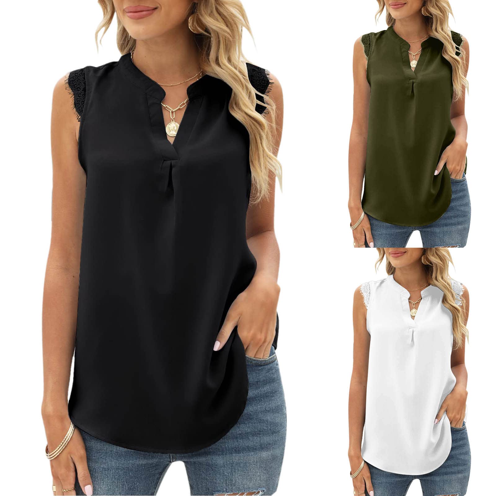 Youeneom Women's V Neck Lace Tank Tops - Sleeveless Cami Shirts & Summer Casual Tunic Blouses | Perfect for Beachwear, Layering, and Everyday Comfort