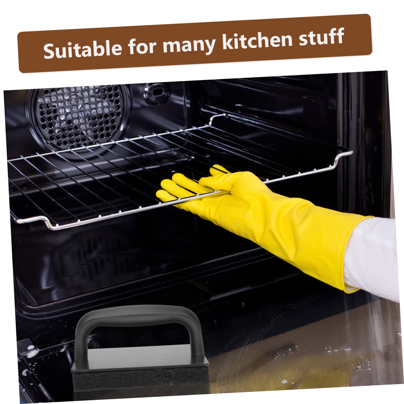 Multi-Functional Kitchen Brush with Handle - Heavy Duty Scrub Sponges for Grilling Rack, Pots & Pans Cleaning - Perfect for BBQ, Camping & Household Cleaning