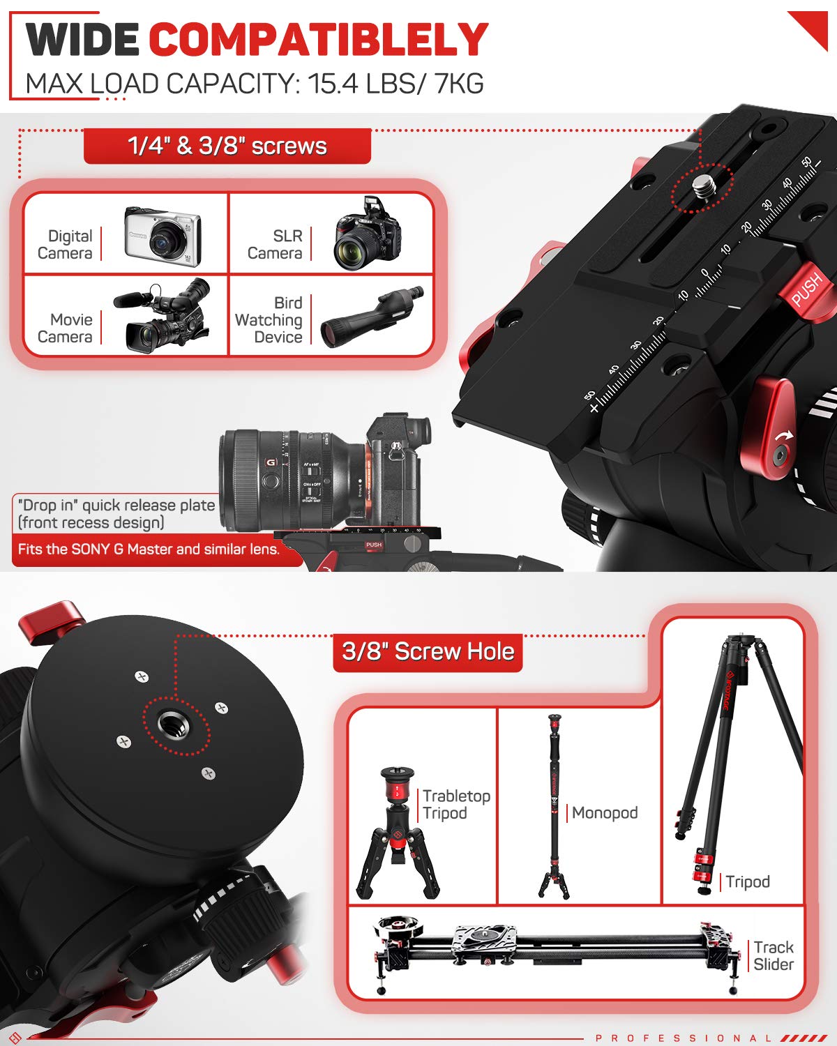 iFootage Professional Fluid Drag Pan Head Tripod for DSLR Cameras - Compatible with Canon, Nikon, Sony - Smooth 360° Panning with 1/4